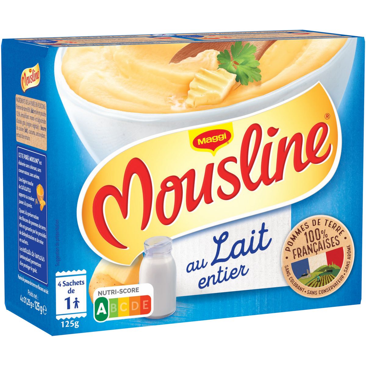 MOUSLINE Purée de pommes de terre françaises au lait entier 4x1 personne 4x31,25g