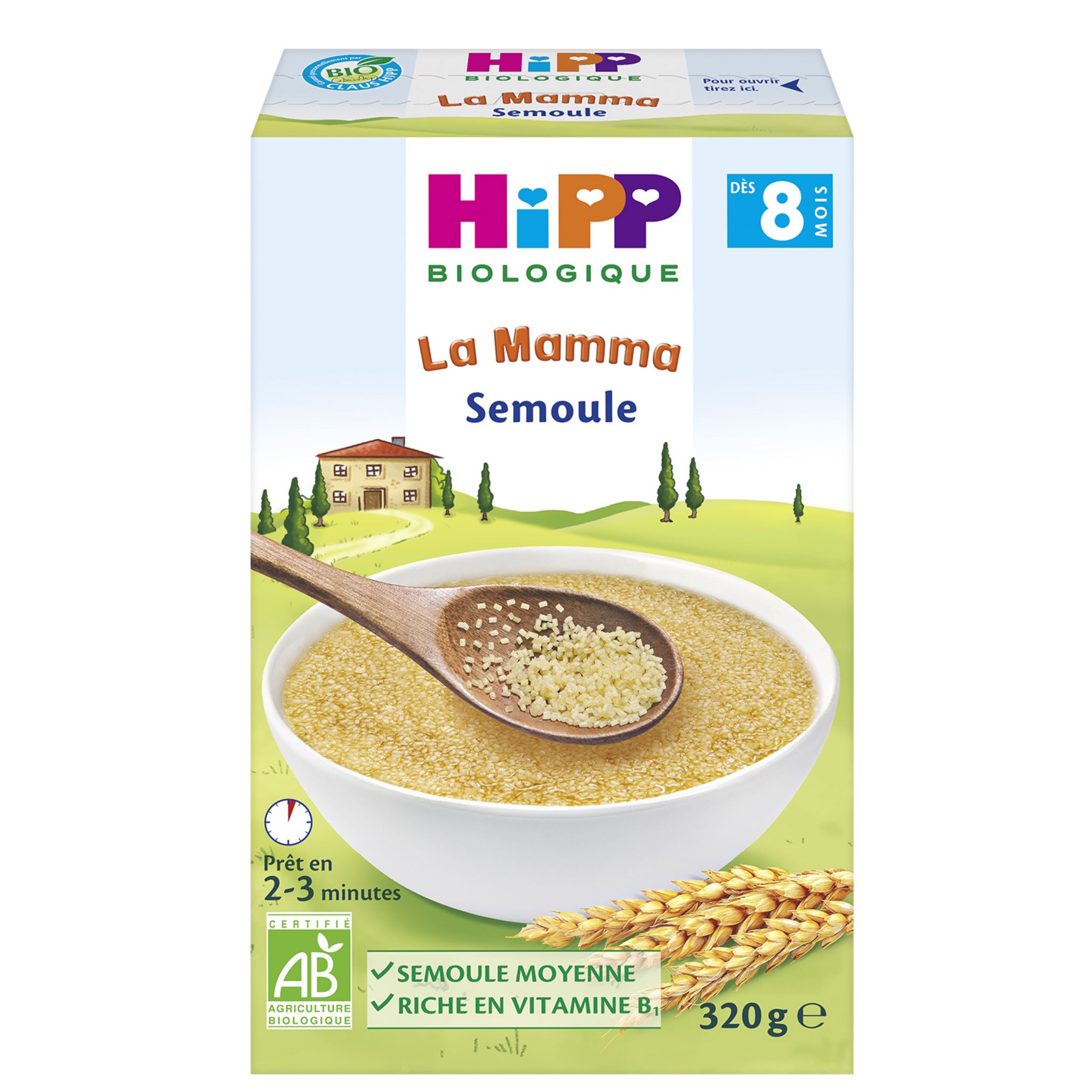 Hipp Bio La Mamma Semoule +8 Mois 320g - Sans Sel Ajouté, Riche En Vitamine B1