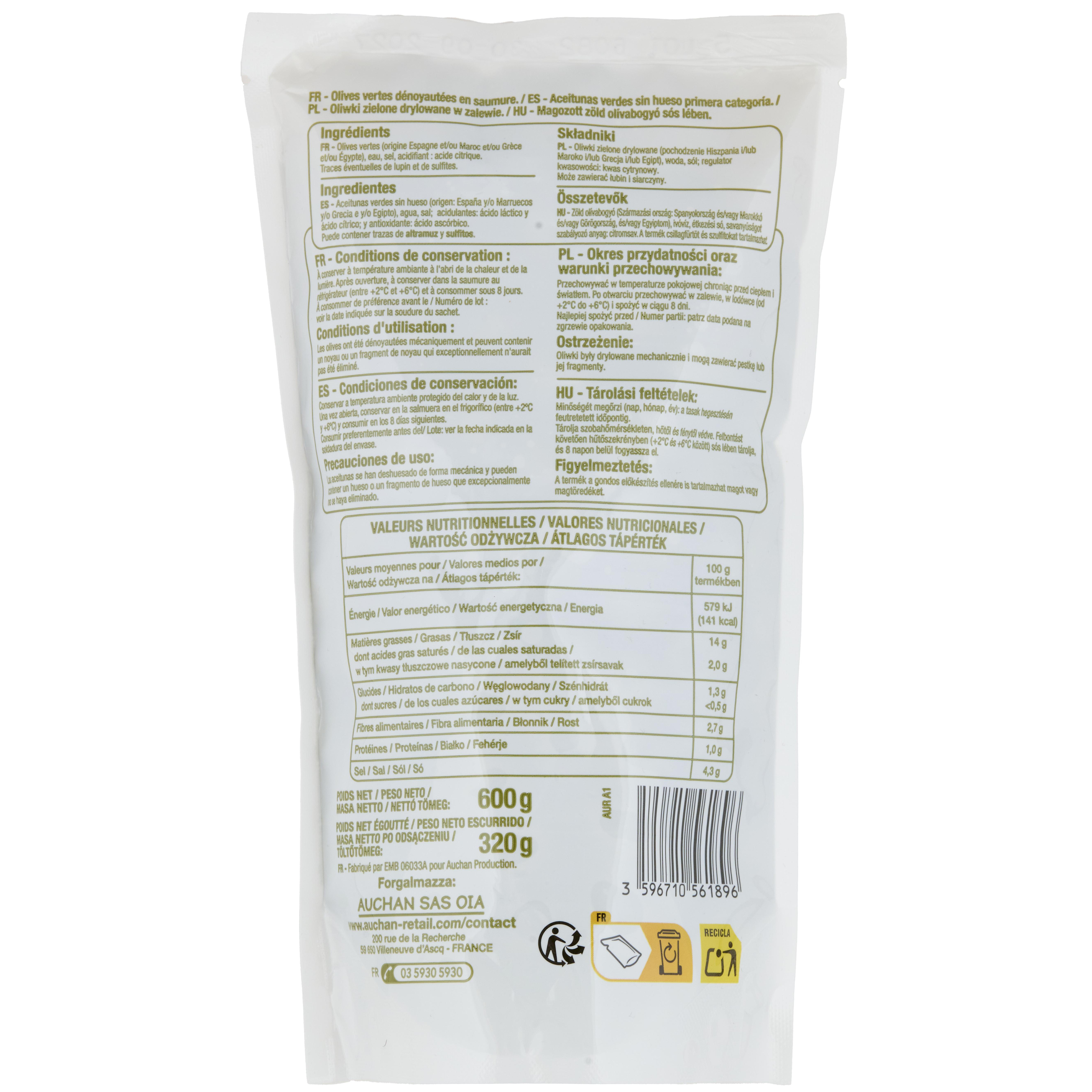 Voir la diapositive 2 : POUCE Olives vertes dénoyautées 320g