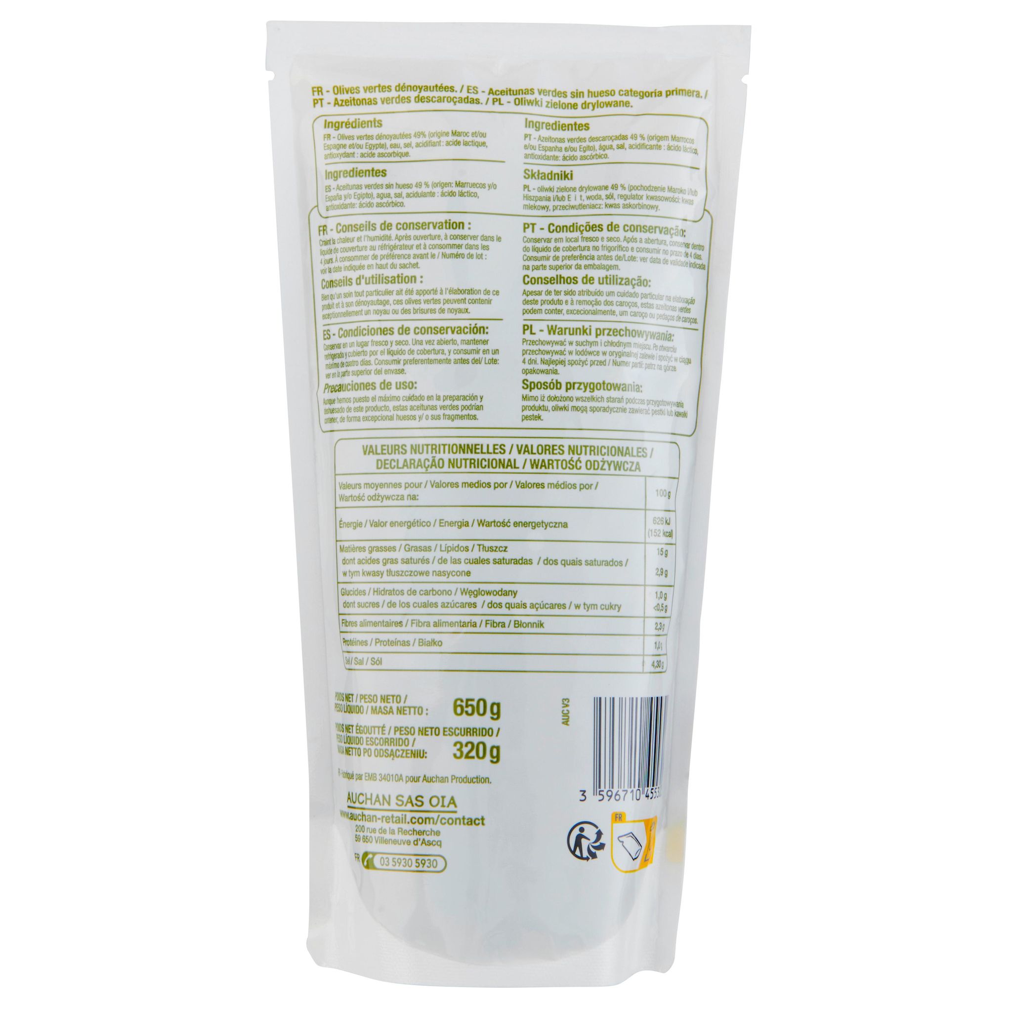 Voir la diapositive 2 : POUCE Olives vertes dénoyautées 320g