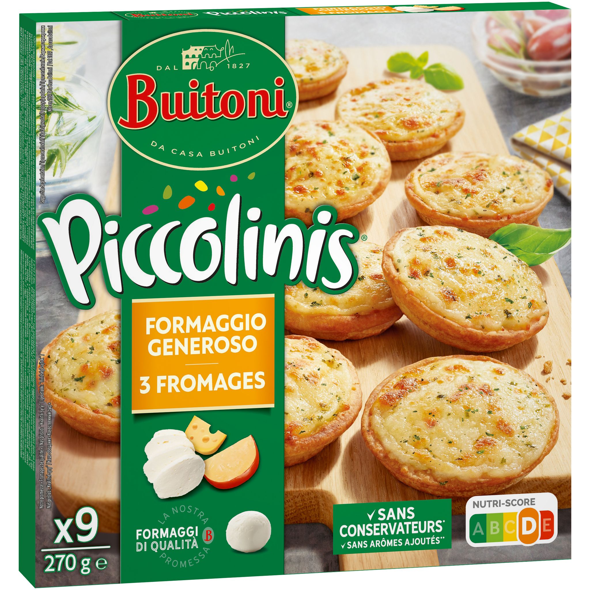 Voir la diapositive 4 : BUITONI Piccolinis - mini pizza aux 3 fromages 9 pièces 270g