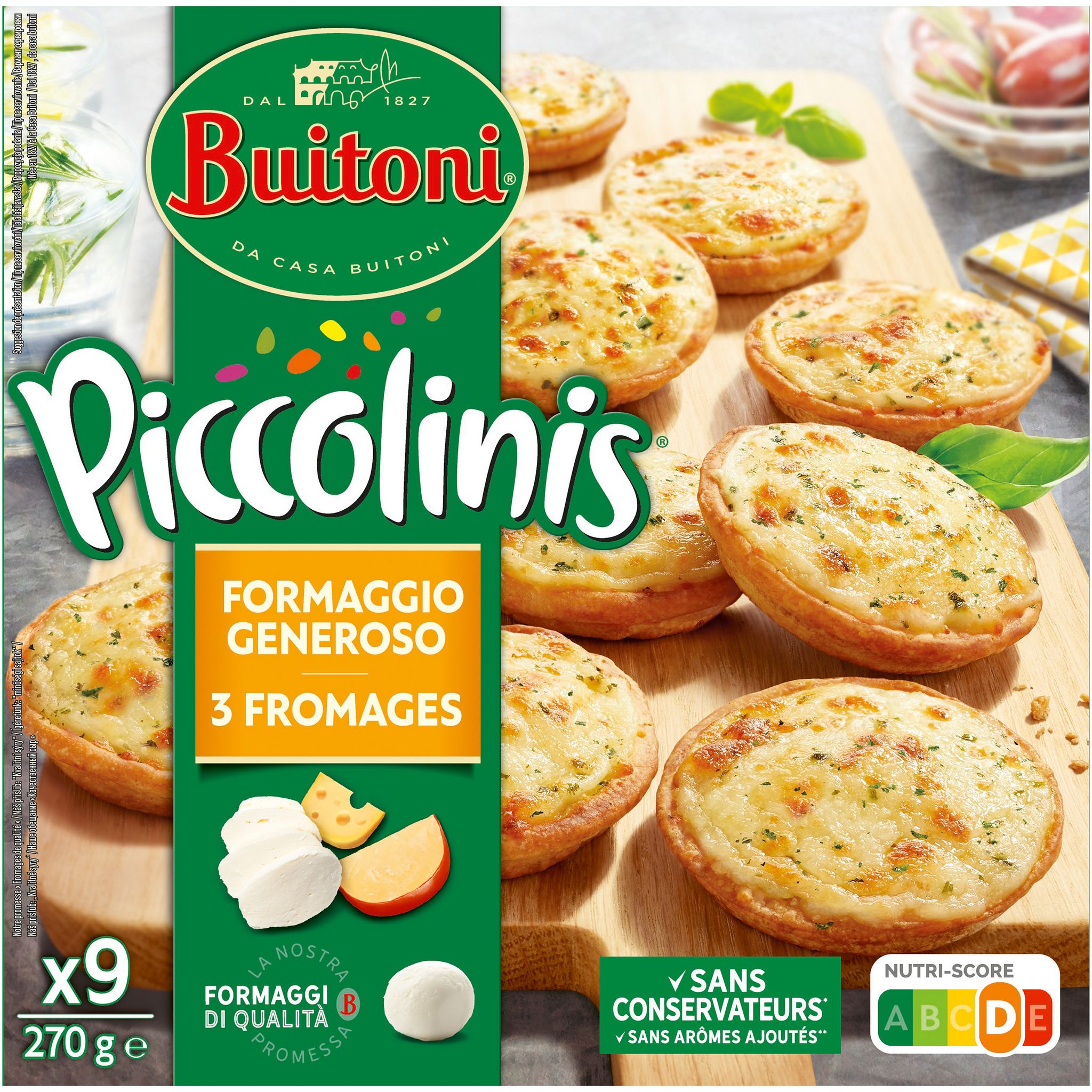 Voir la diapositive 5 : BUITONI Piccolinis - mini pizza aux 3 fromages 9 pièces 270g