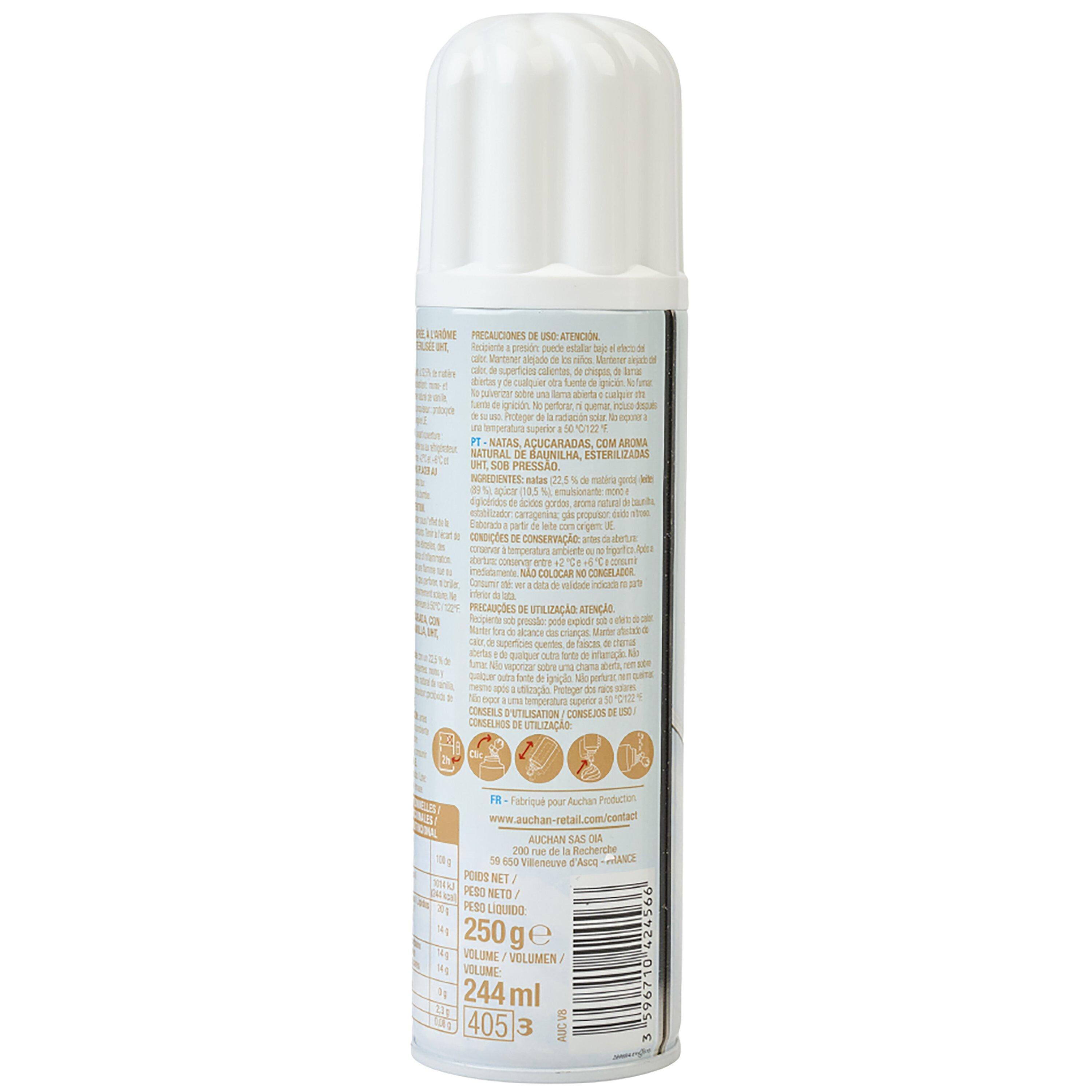 Voir la diapositive 3 : AUCHAN Crème fouettée légère sucrée à la vanille 20% MG UHT 250g