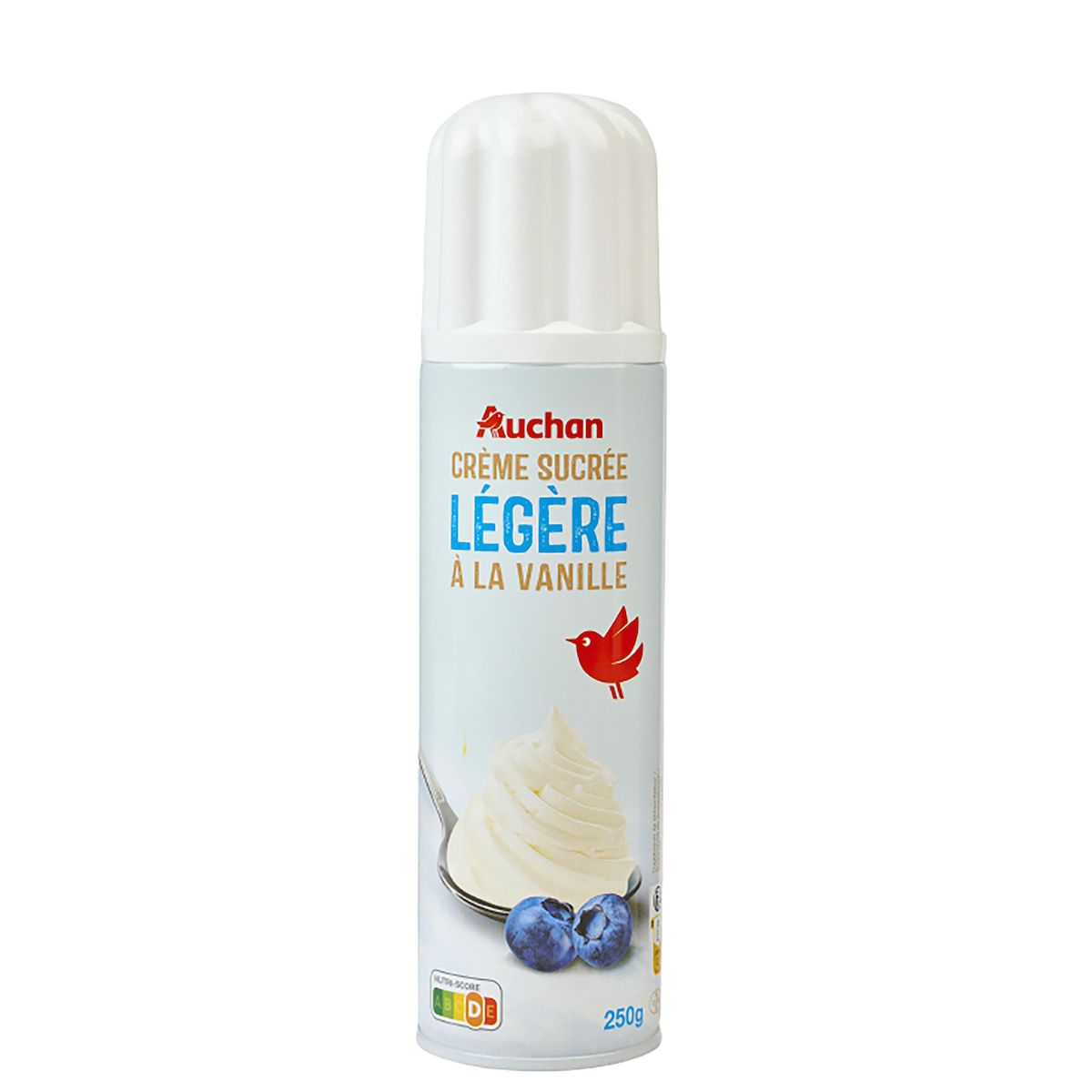 AUCHAN Crème fouettée légère sucrée à la vanille 20% MG UHT 250g