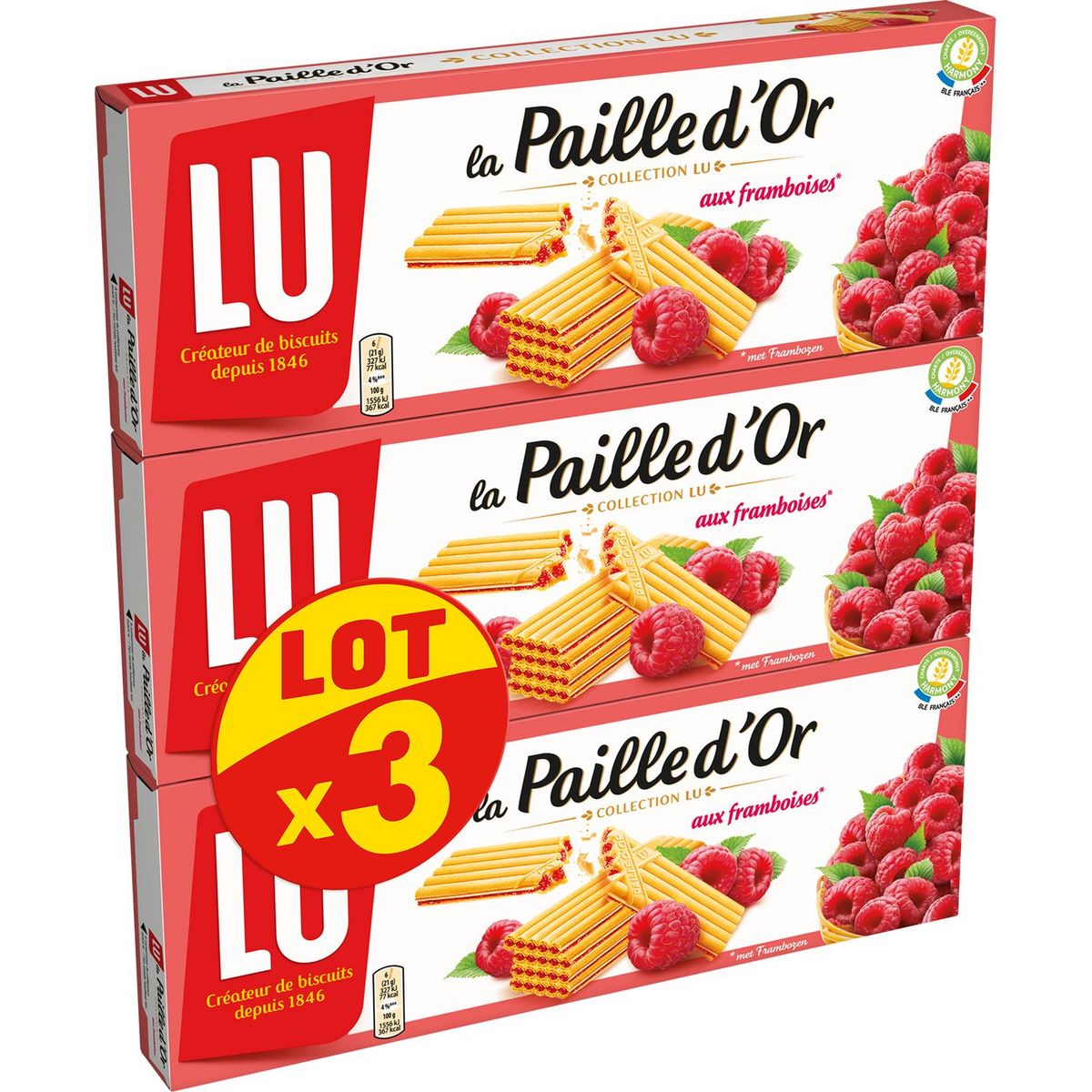 LU Paille d'Or Gaufrettes aux framboises 3x170g