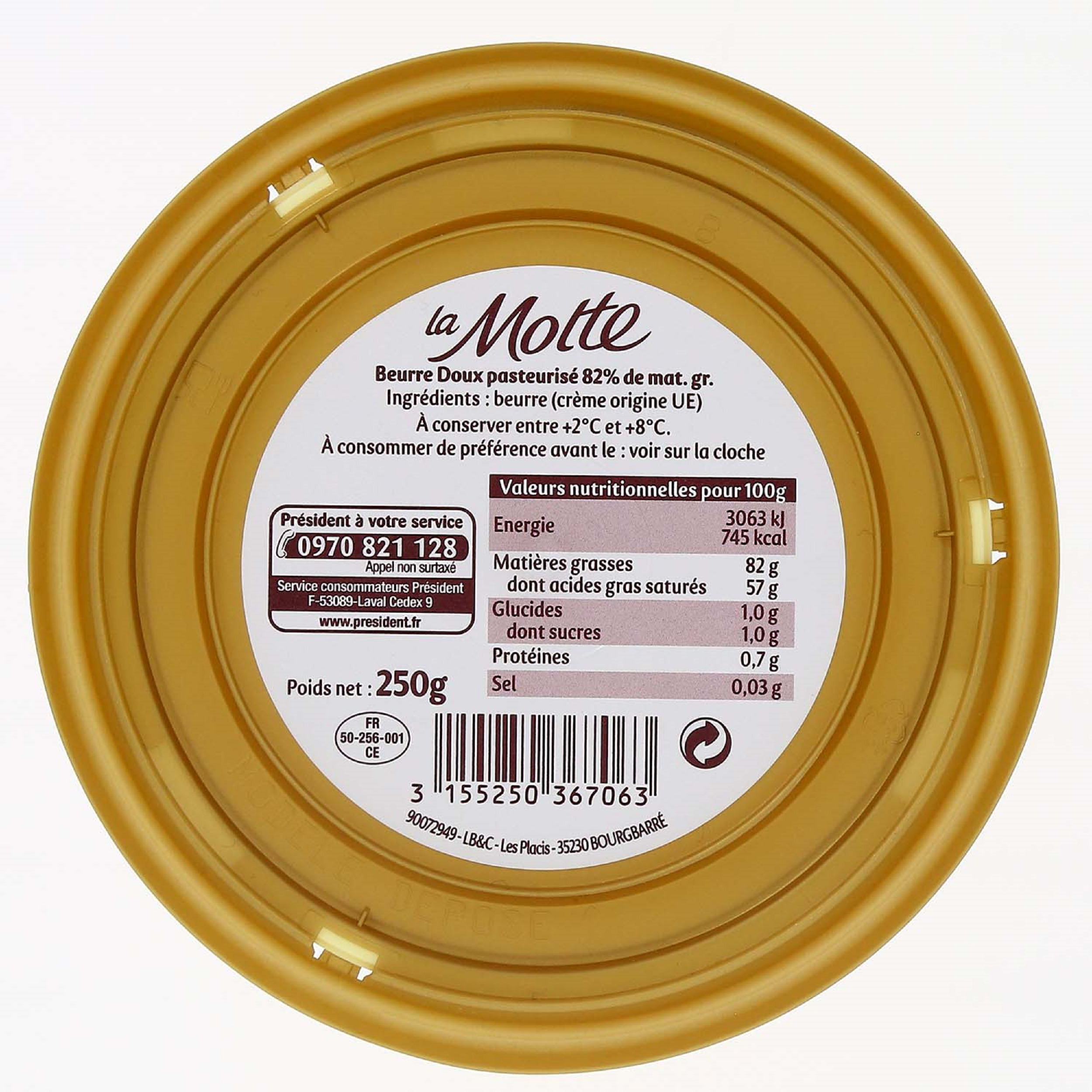 Voir la diapositive 4 : PRESIDENT La Motte - Beurre doux 82%MG 250g