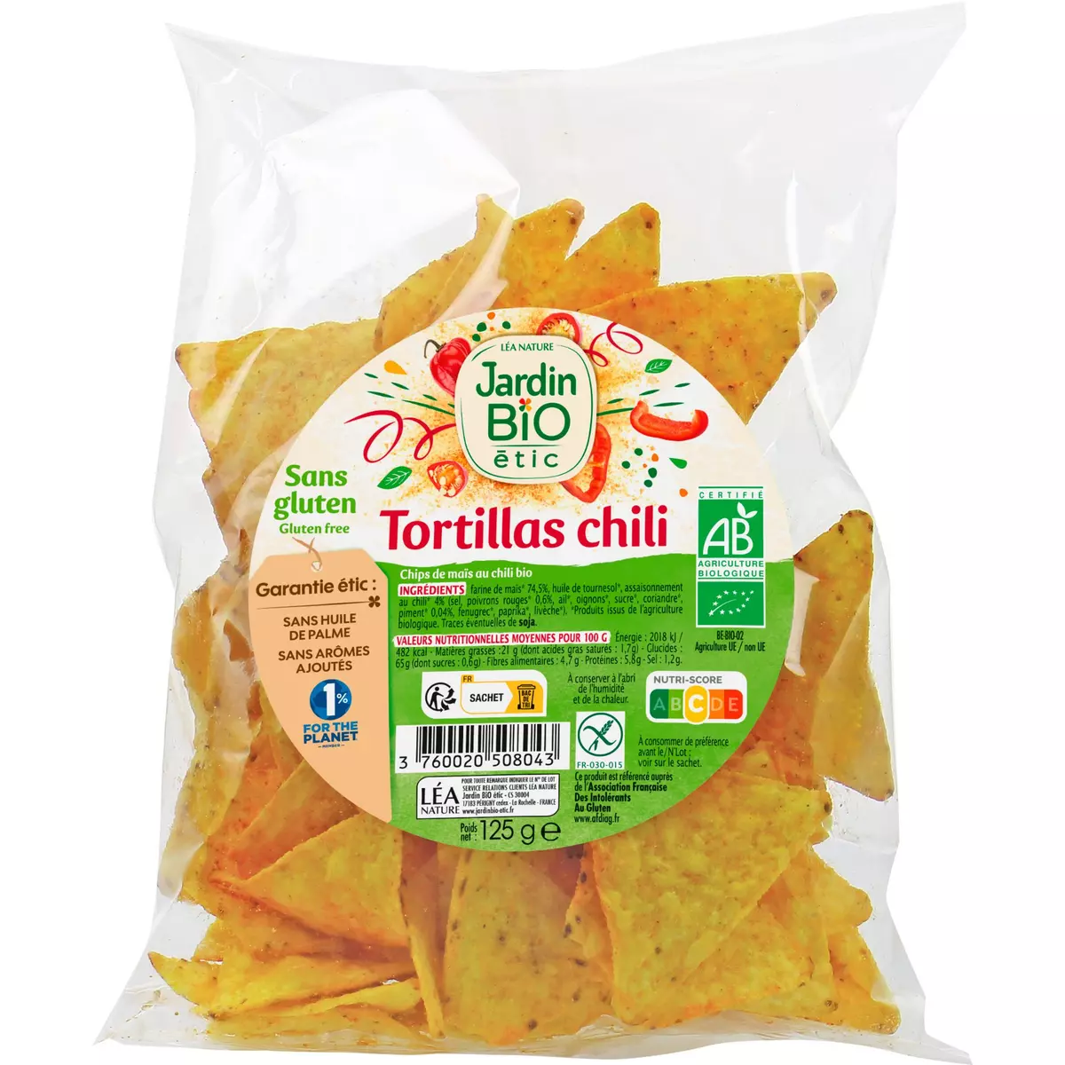 JARDIN BIO ETIC Chips tortillas goût chili sans gluten 125g