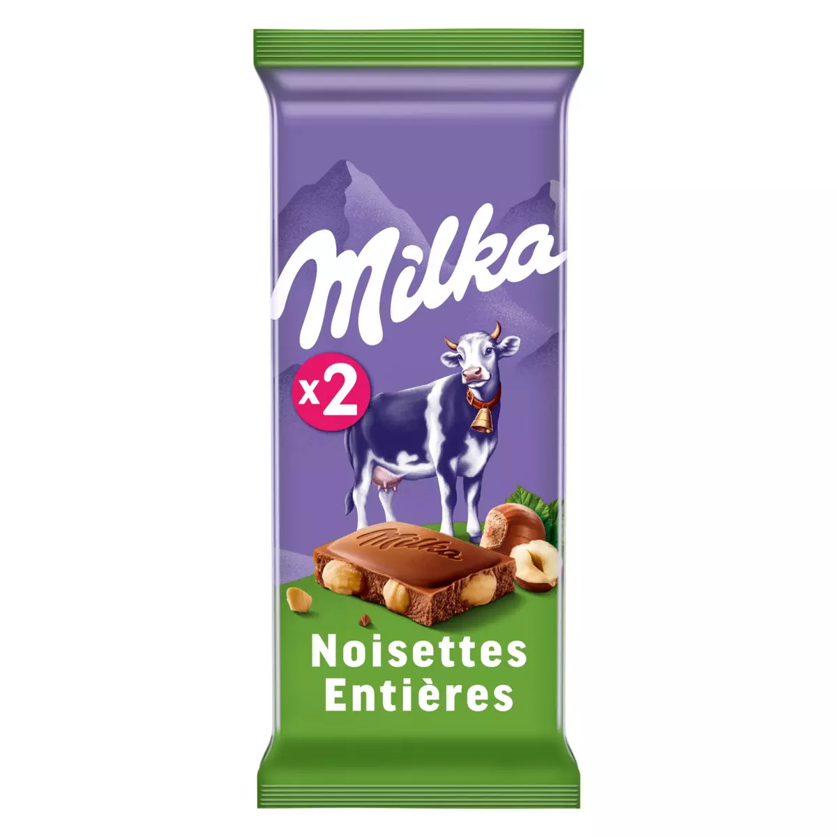 MILKA Tablette de chocolat au lait et noisettes entières 2 pièces 2x100g