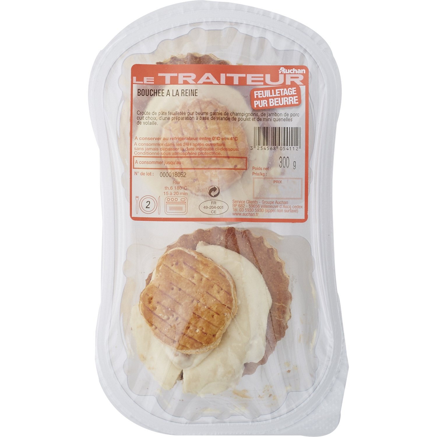 Voir la diapositive 2 : AUCHAN LE TRAITEUR Bouchées à la reine 2 pièces 300g