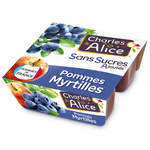 CHARLES & ALICE Spécialité pommes myrtilles sans sucres ajoutés 4x97g