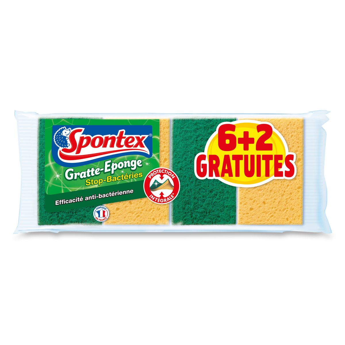 SPONTEX Gratte-éponge stop- bactéries 6 éponges +2 offertes