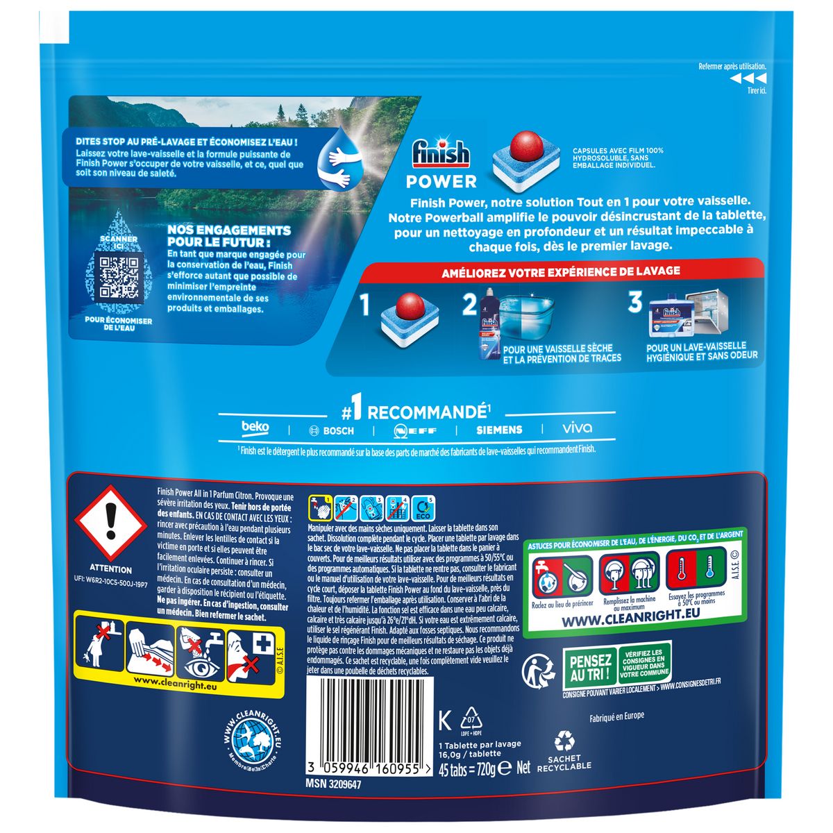 FINISH Powerball tablettes lave-vaisselle tout en 1 parfum citron 45 tablettes