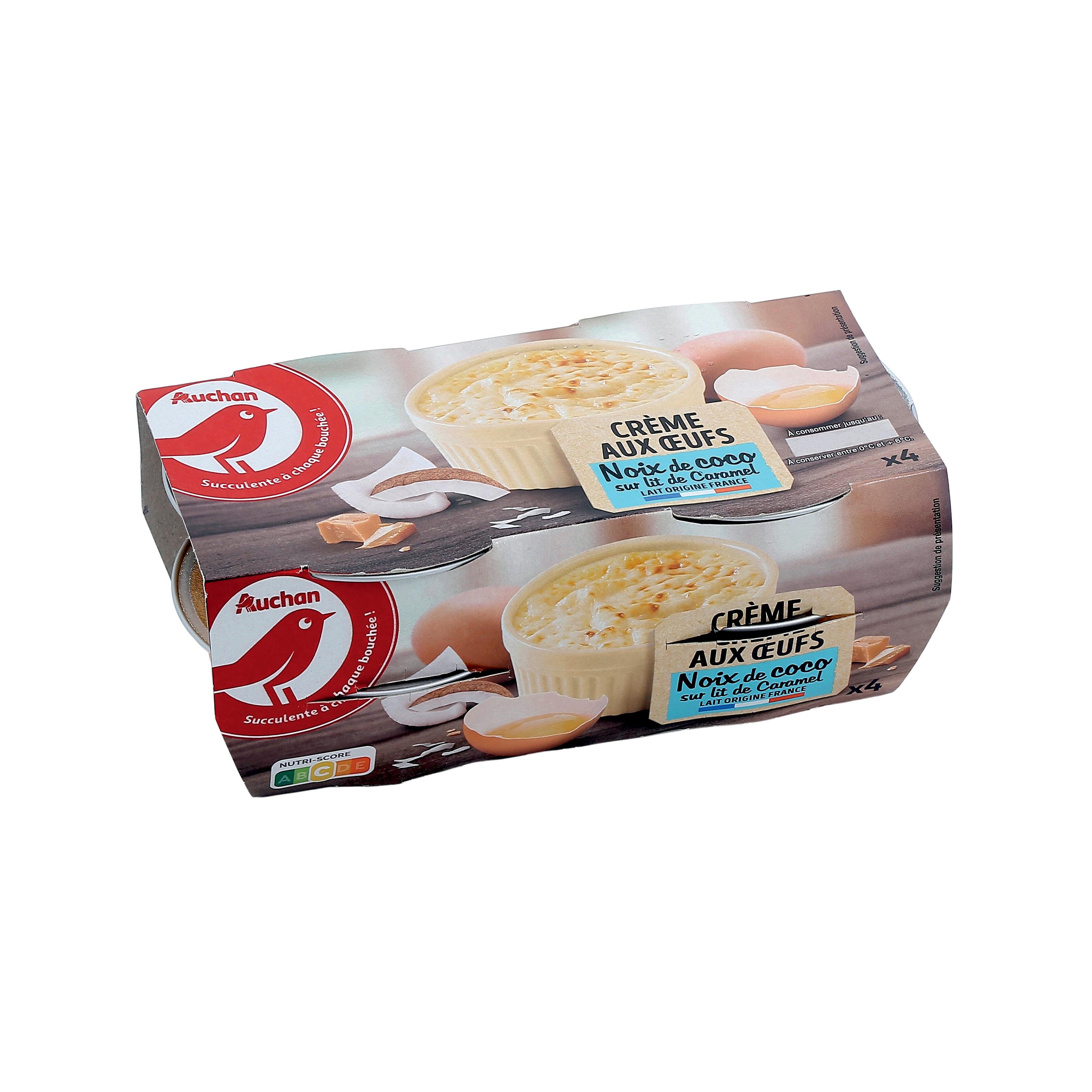 Voir la diapositive 2 : AUCHAN Crème aux oeufs noix de coco sur lit de caramel 4x100g