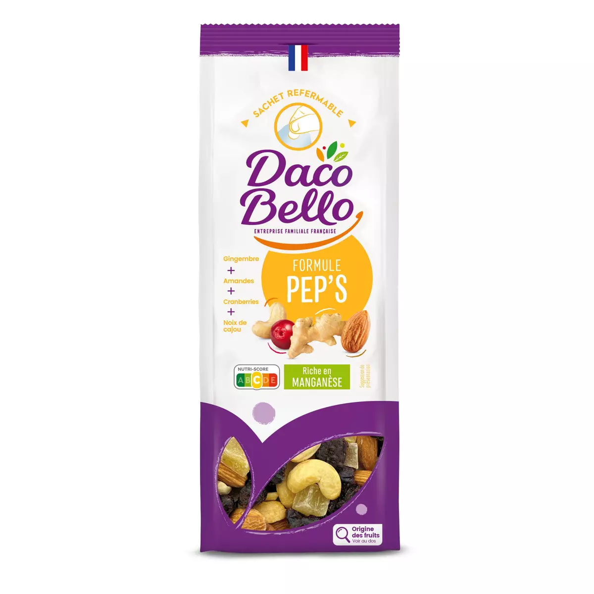 DACO BELLO Formule pep's Mélange de fruits séchés sucrés et fruits secs à coques 200g