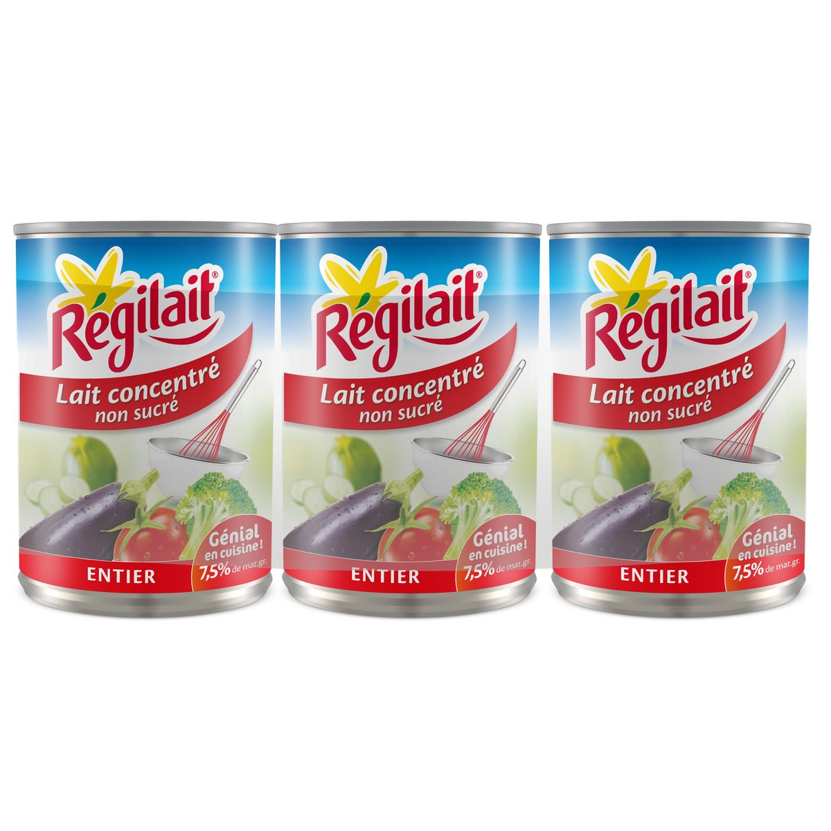 REGILAIT Lait concentré non sucré entier 3x410g