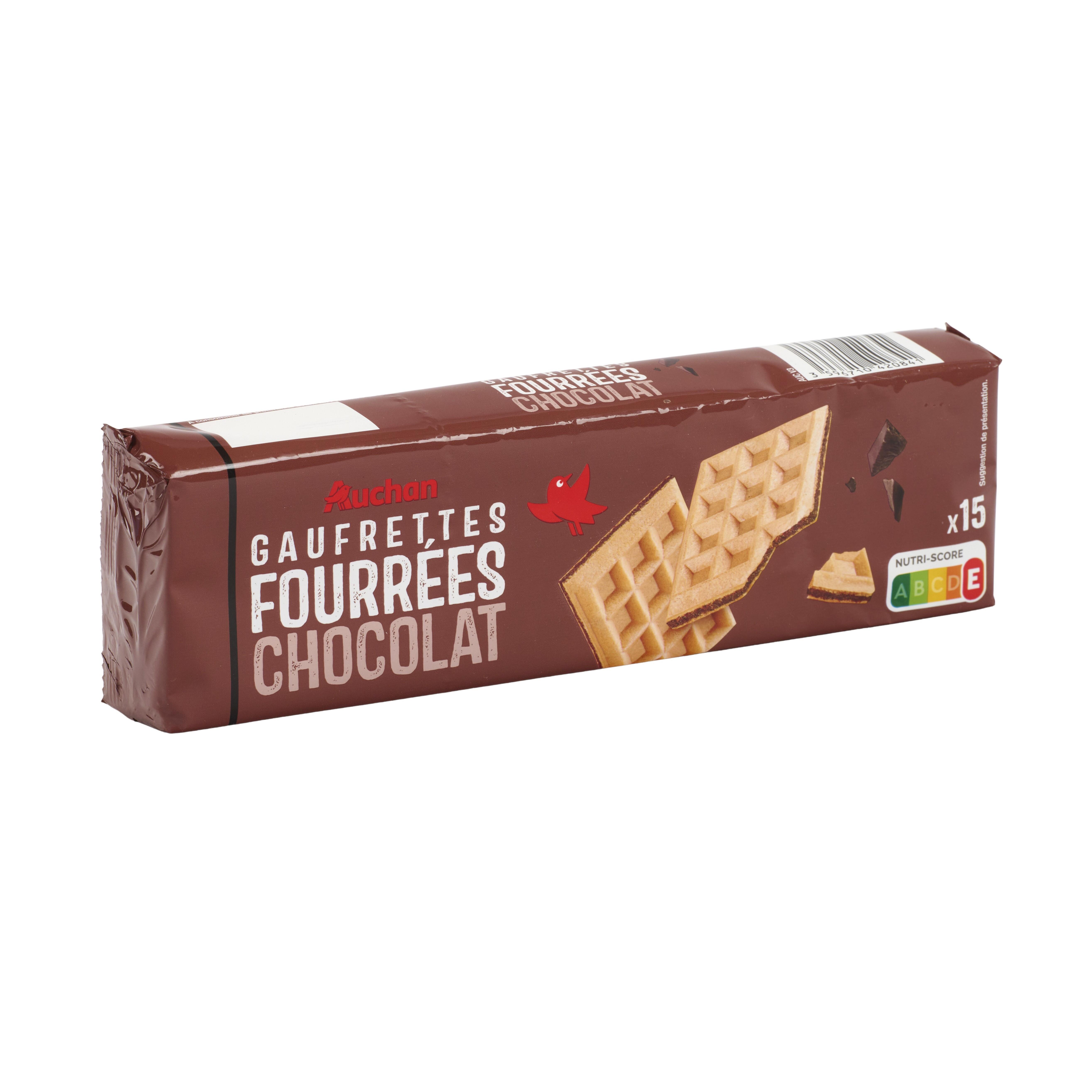 Voir la diapositive 3 : AUCHAN Gaufrettes légère fourrées au chocolat 15 pièces 110g