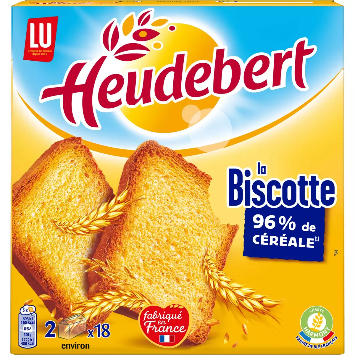 HEUDEBERT Biscottes 96% de céréales La Biscotte 2x18 biscottes 290g