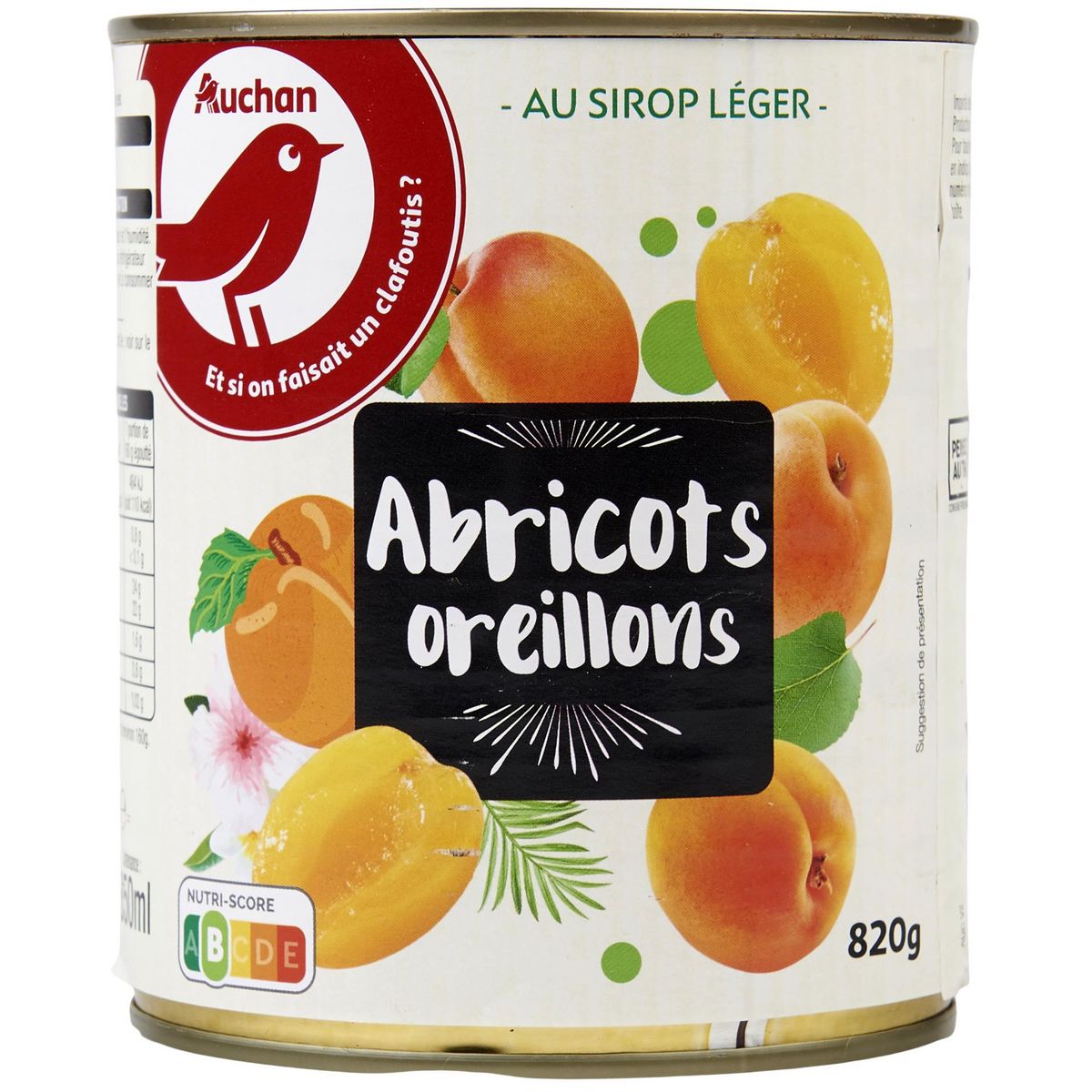 AUCHAN Abricots en oreillons au sirop léger 820g