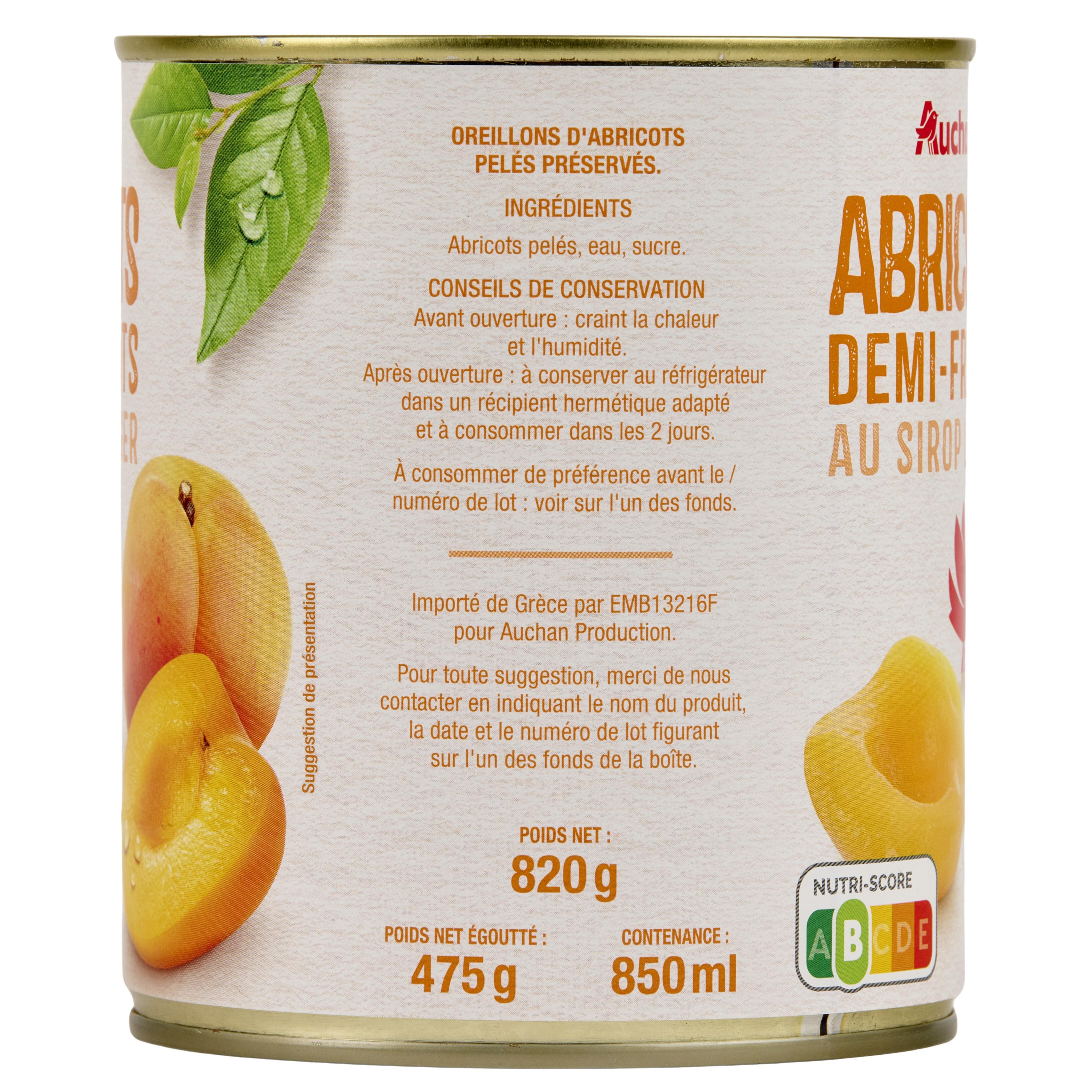 Voir la diapositive 2 : AUCHAN Abricots en oreillons au sirop léger 820g