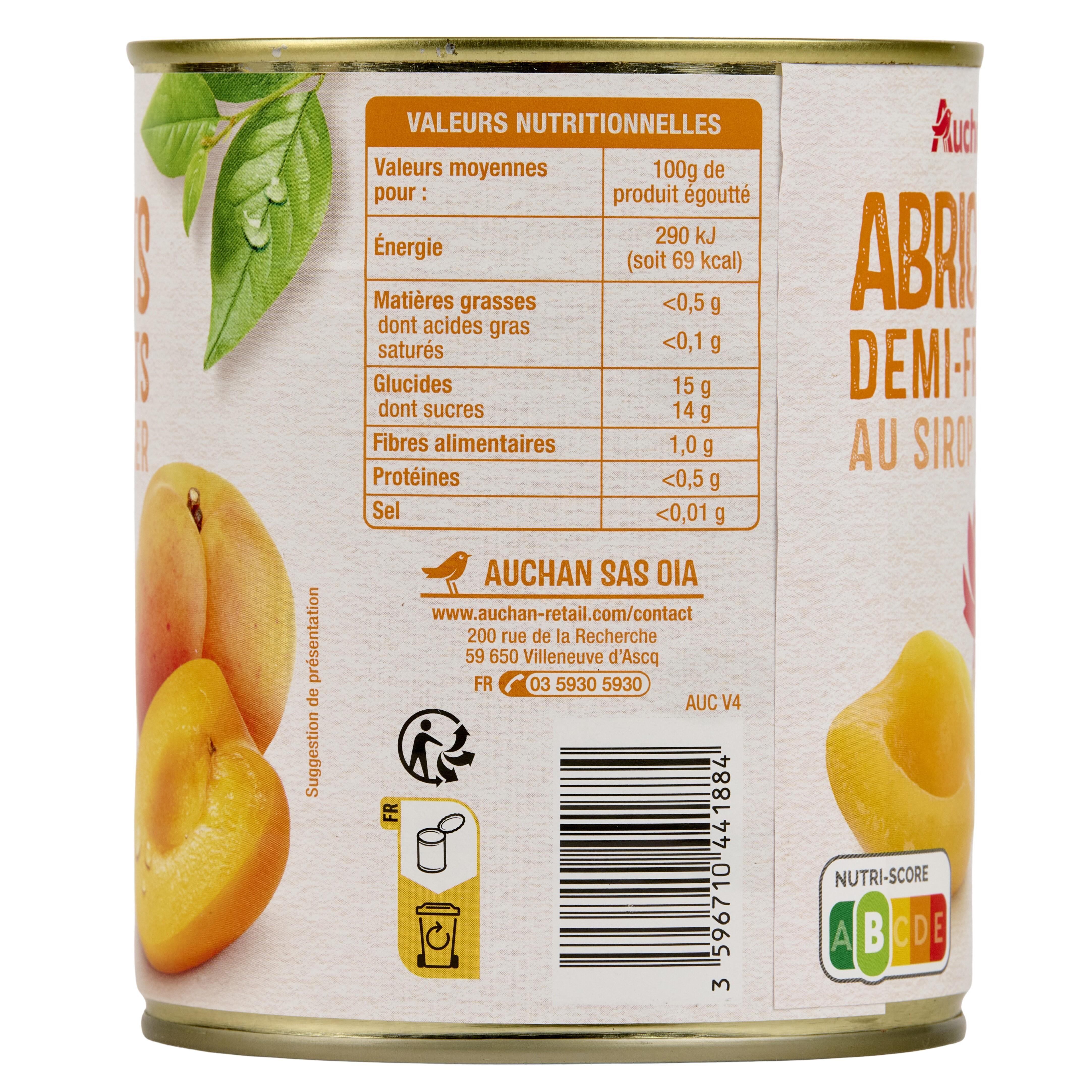 Voir la diapositive 5 : AUCHAN Abricots en oreillons au sirop léger 820g