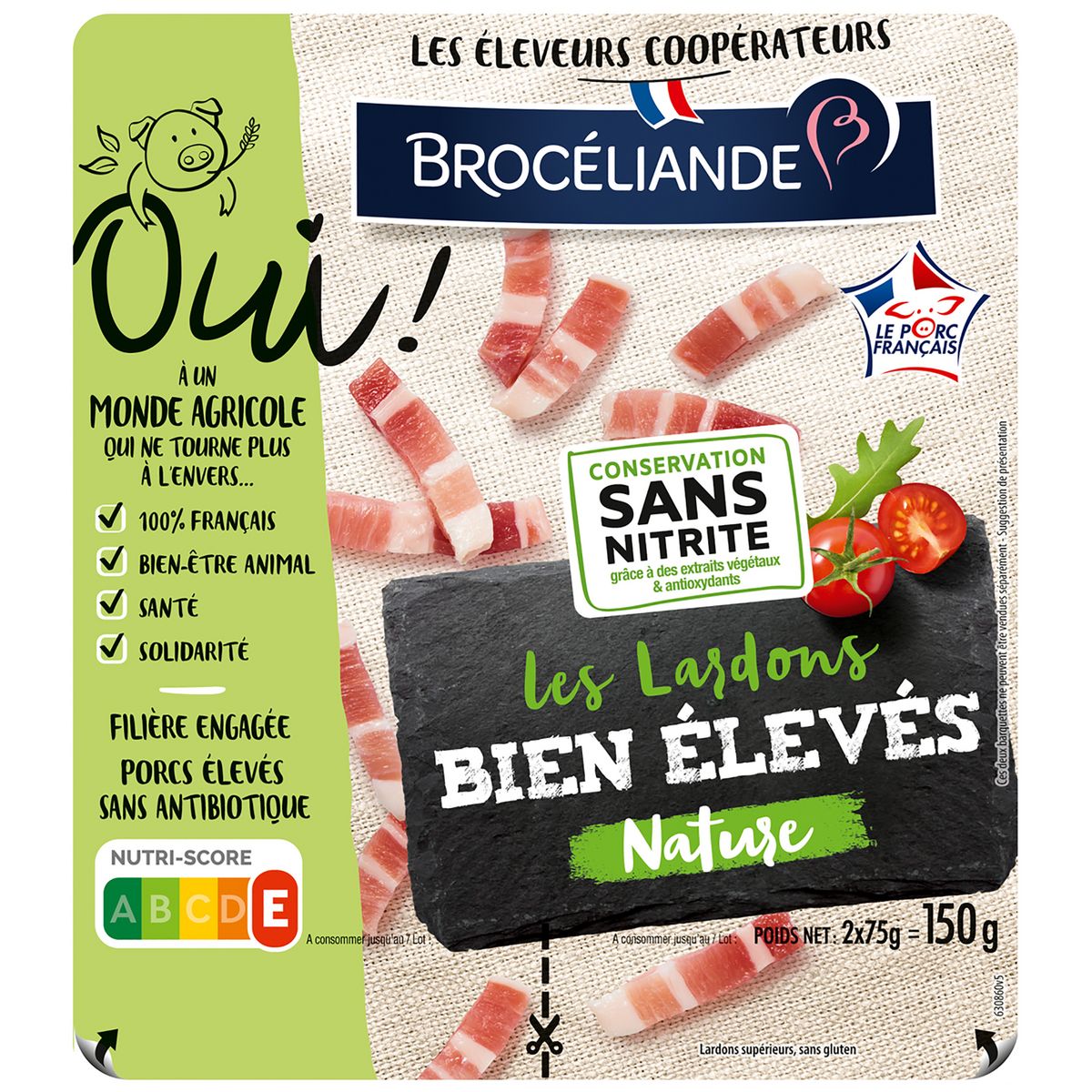 BROCELIANDE Lardons nature sans antibiotique 2x75g 150g