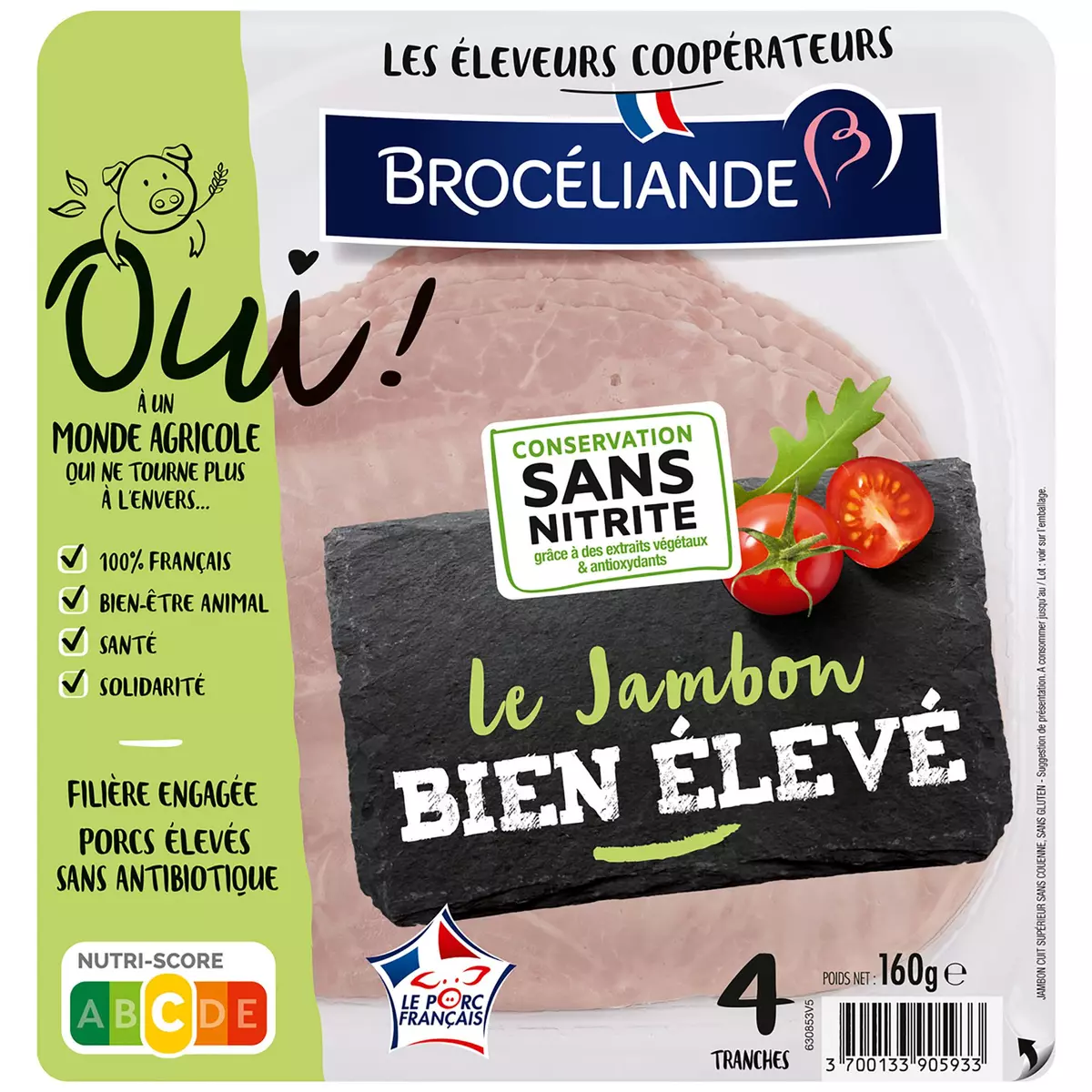 BROCELIANDE Jambon Bien Elevé sans nitrite 4 tranches 160g