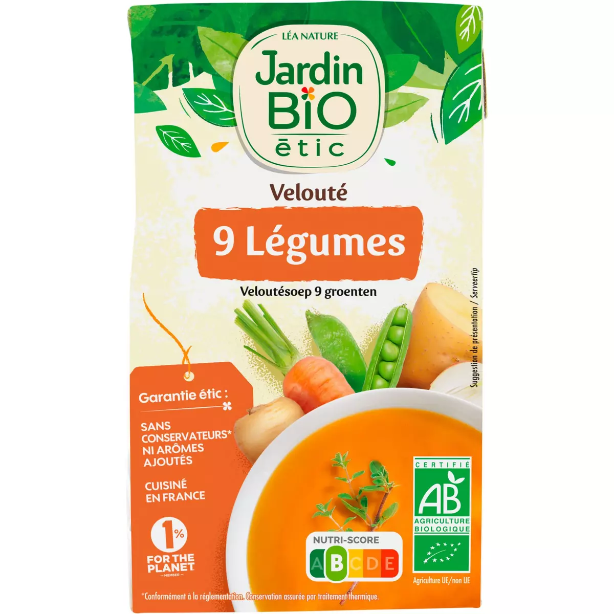 JARDIN BIO ETIC Douceur de 9 légumes et pointe de crème fabriqué en France sans colorant 4 personnes 1l