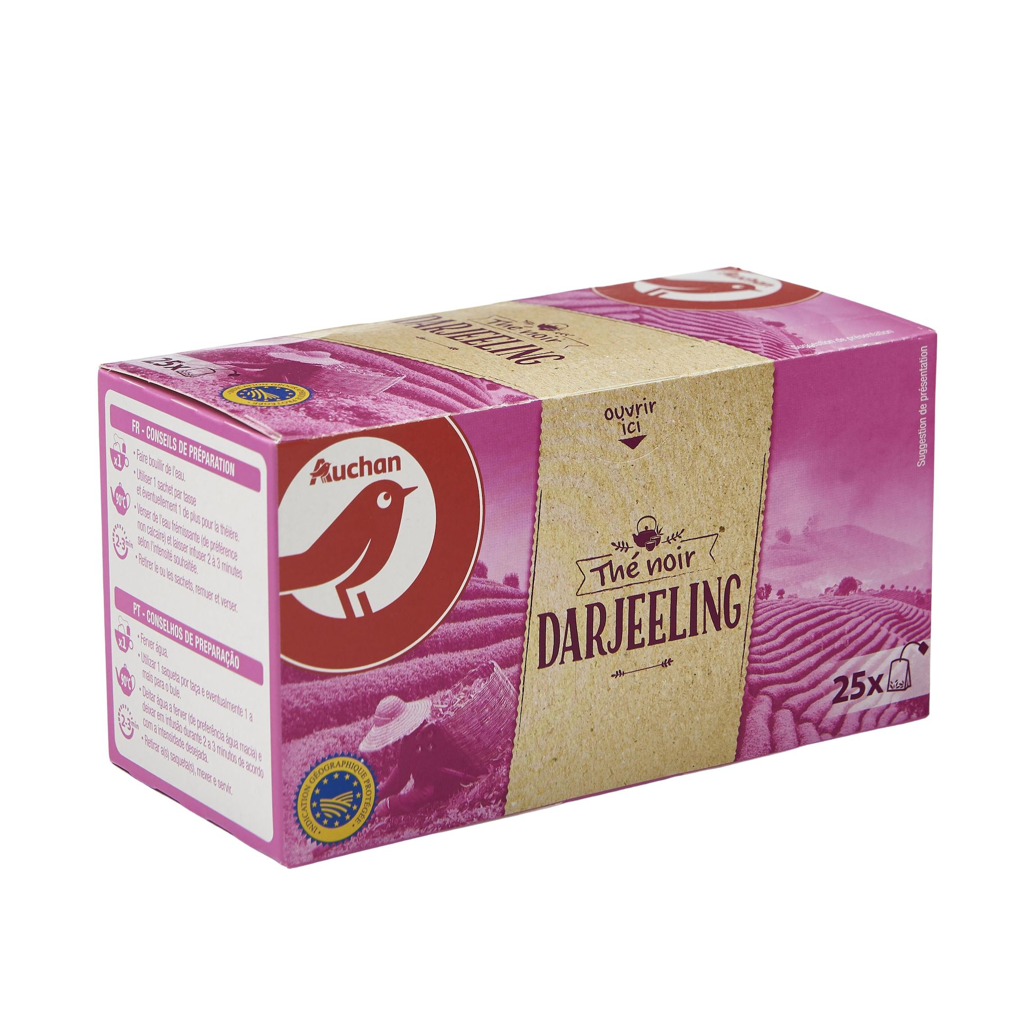 Voir la diapositive 2 : AUCHAN Thé noir darjeeling 25 sachets 45g