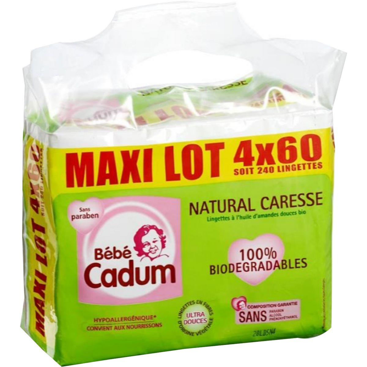 BEBE CADUM Lingettes à l'huile d'amandes douces bio et biodégradables 4x60