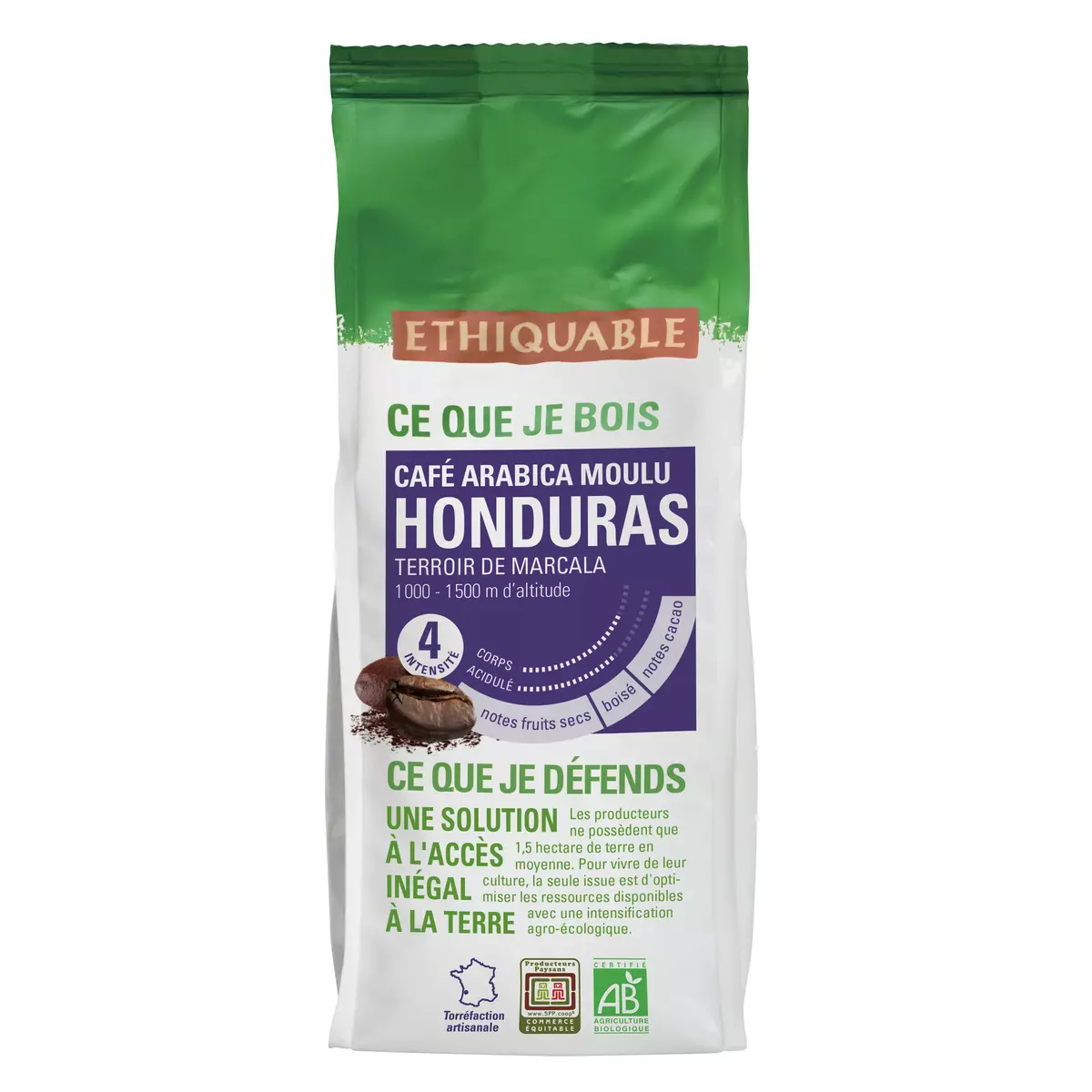 ETHIQUABLE Café moulu bio d'Honduras intensité 4 250g