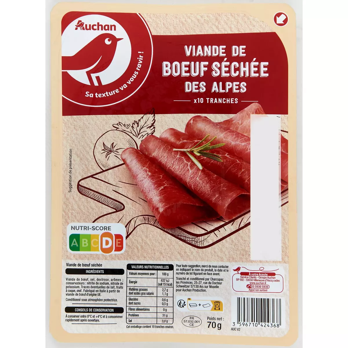 Viande séchée de boeuf - U - 12 tranches 80 g