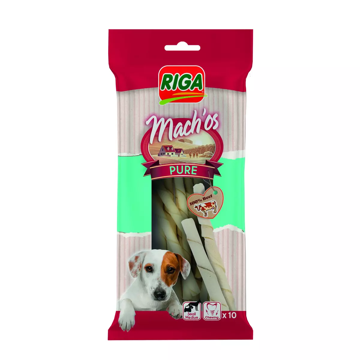 RIGA Mach'os pure Bâtonnets torsade 100% bœuf pour petits et moyens chiens 10 pièces 120g
