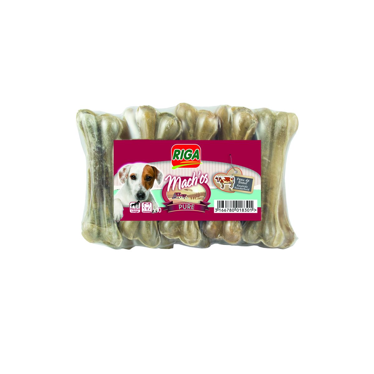 RIGA Mach'os pure Os pressé peau de bœuf pour moyens et grands chiens 10 pièces 450g