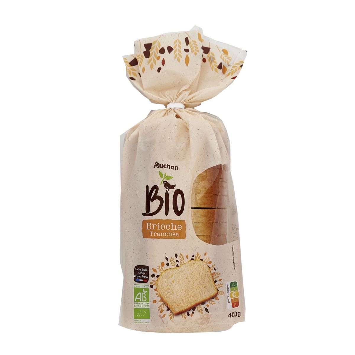 AUCHAN BIO Brioche tranchée pur beurre 400g