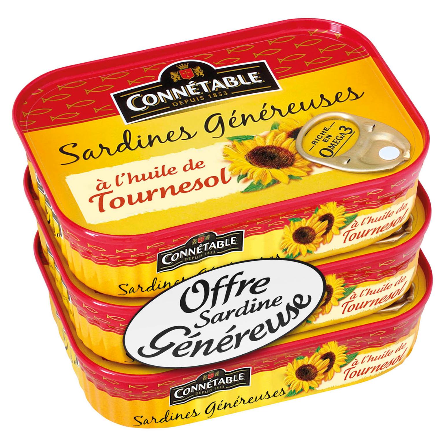 CONNETABLE Sardines généreuses à l'huile de tournesol 3x140g