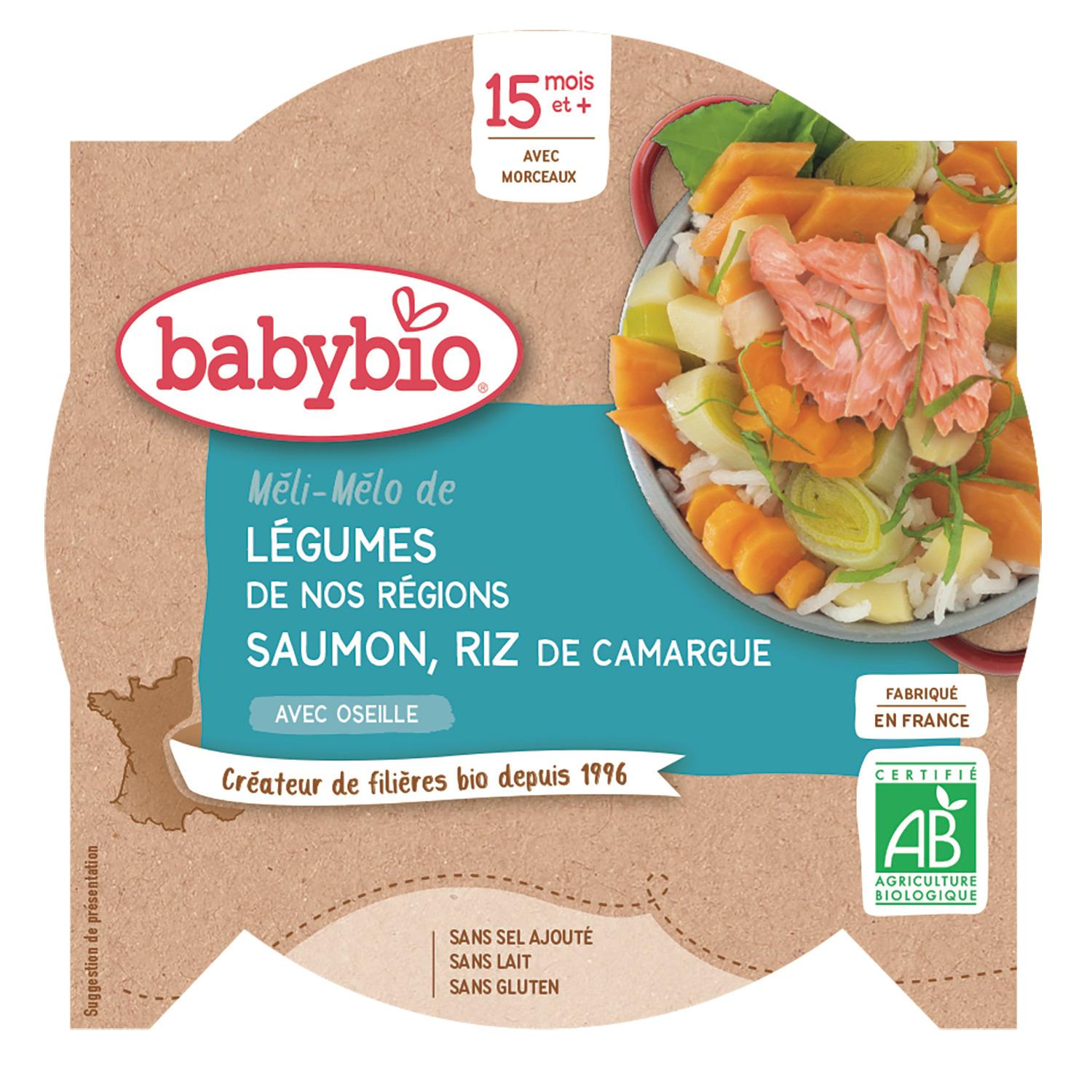 Voir la diapositive 2 : BABYBIO Assiette méli mélo de légumes riz bio au saumon dès 15 mois 260g