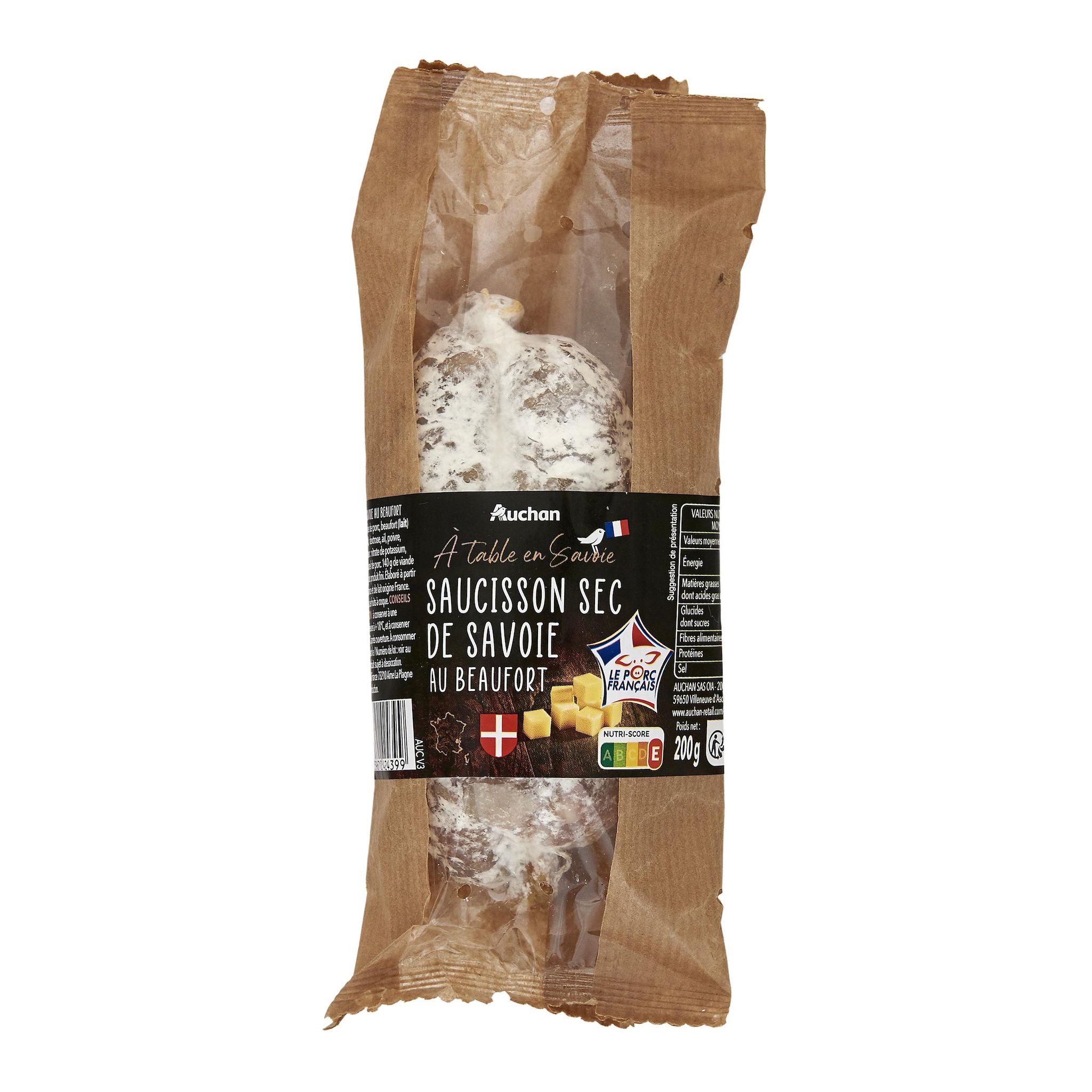 Voir la diapositive 2 : AUCHAN TERROIR Saucisson sec de Savoie au Beaufort 200g