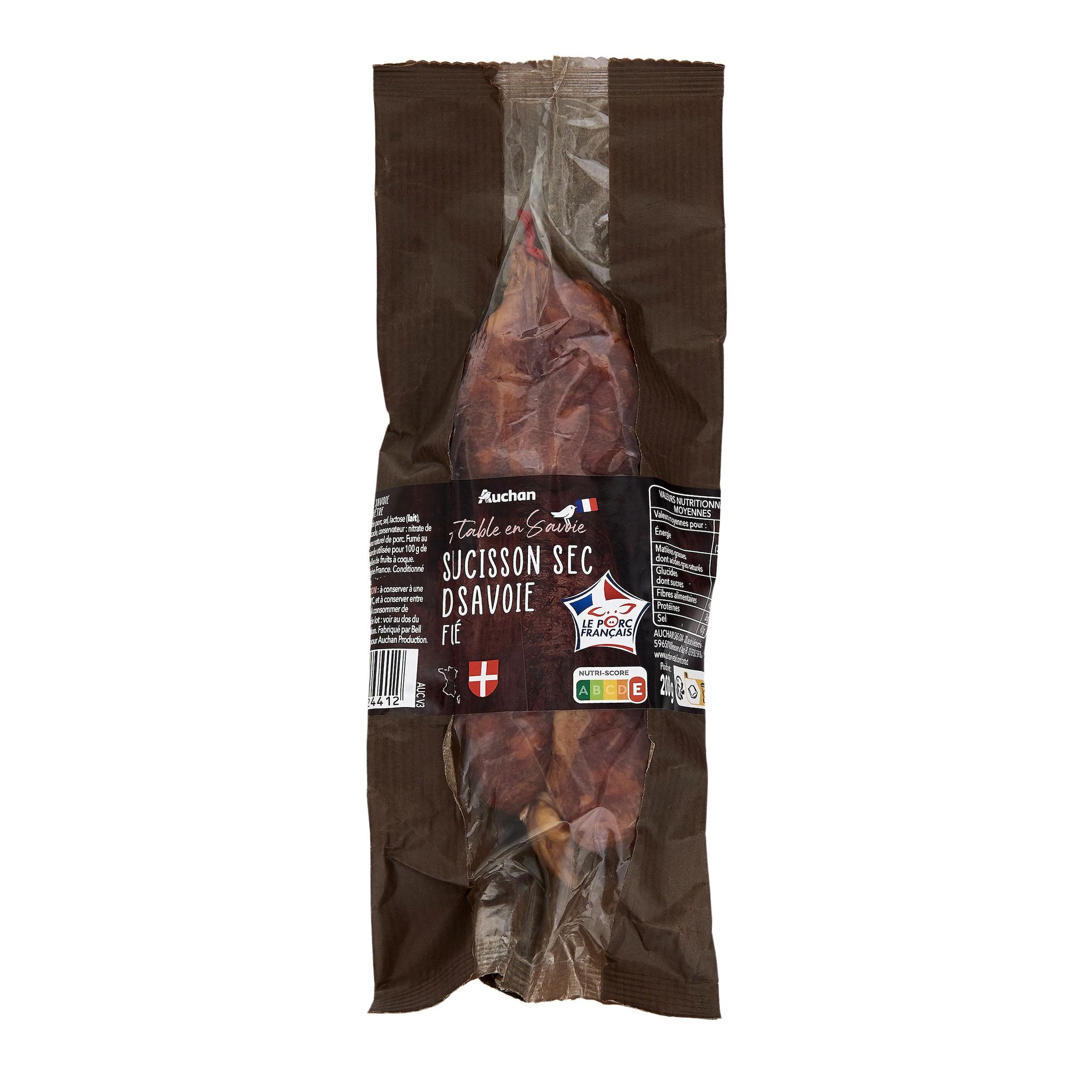 Voir la diapositive 2 : AUCHAN TERROIR Saucisson sec de Savoie fumé 200g 200g