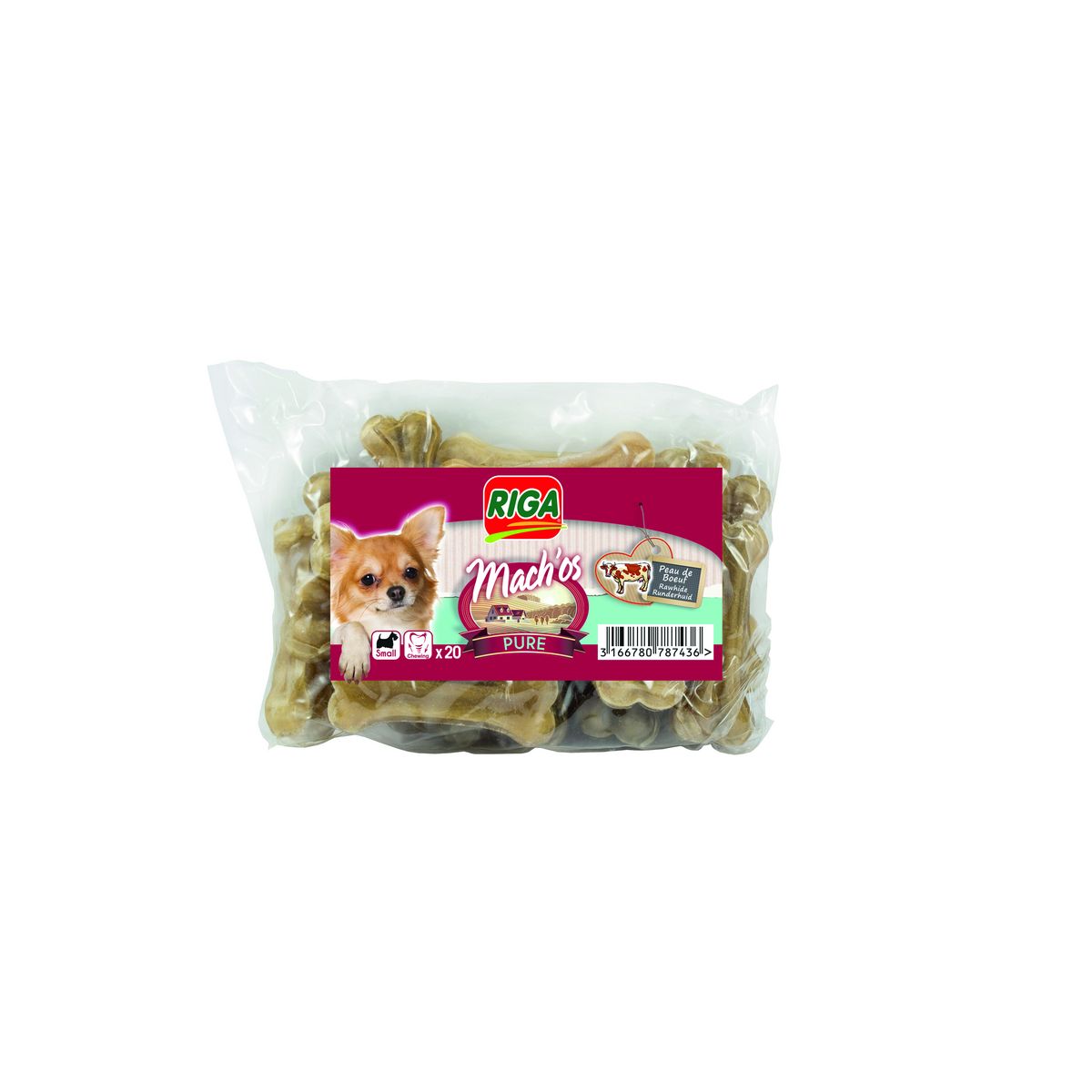 RIGA Mach'os pure Os pressé à la peau de bœuf pour petit chien 20 pièces