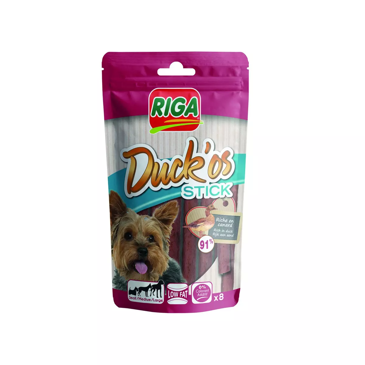 RIGA Duck'os stick riche en canard pour chien 8 sticks 70g