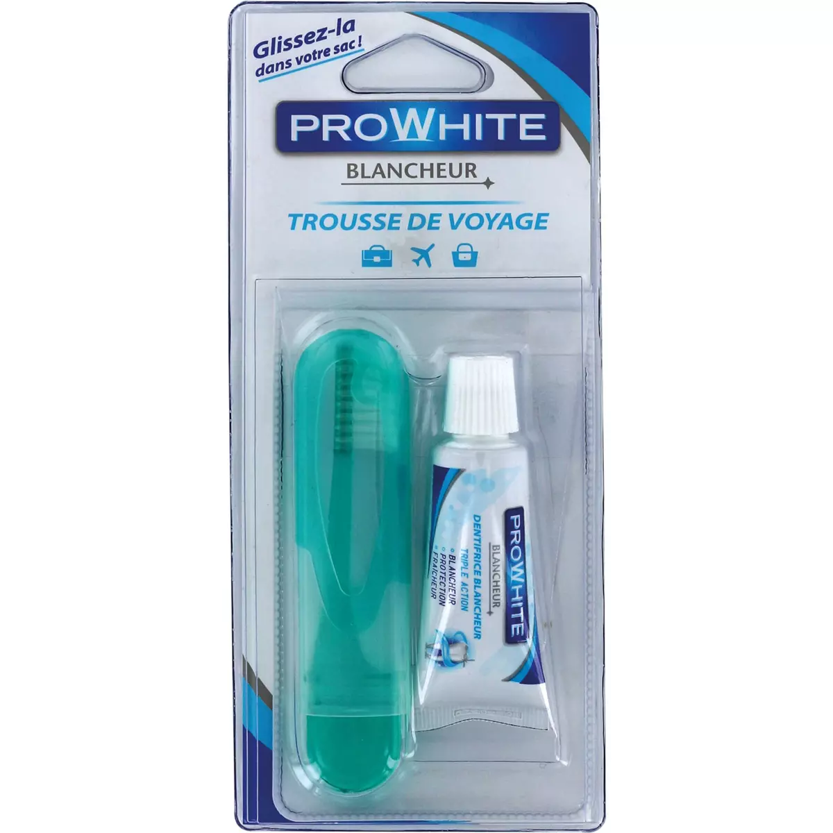 PROWHITE Trousse de voyage dentaire 1 brosse à dents + 1 dentifrice