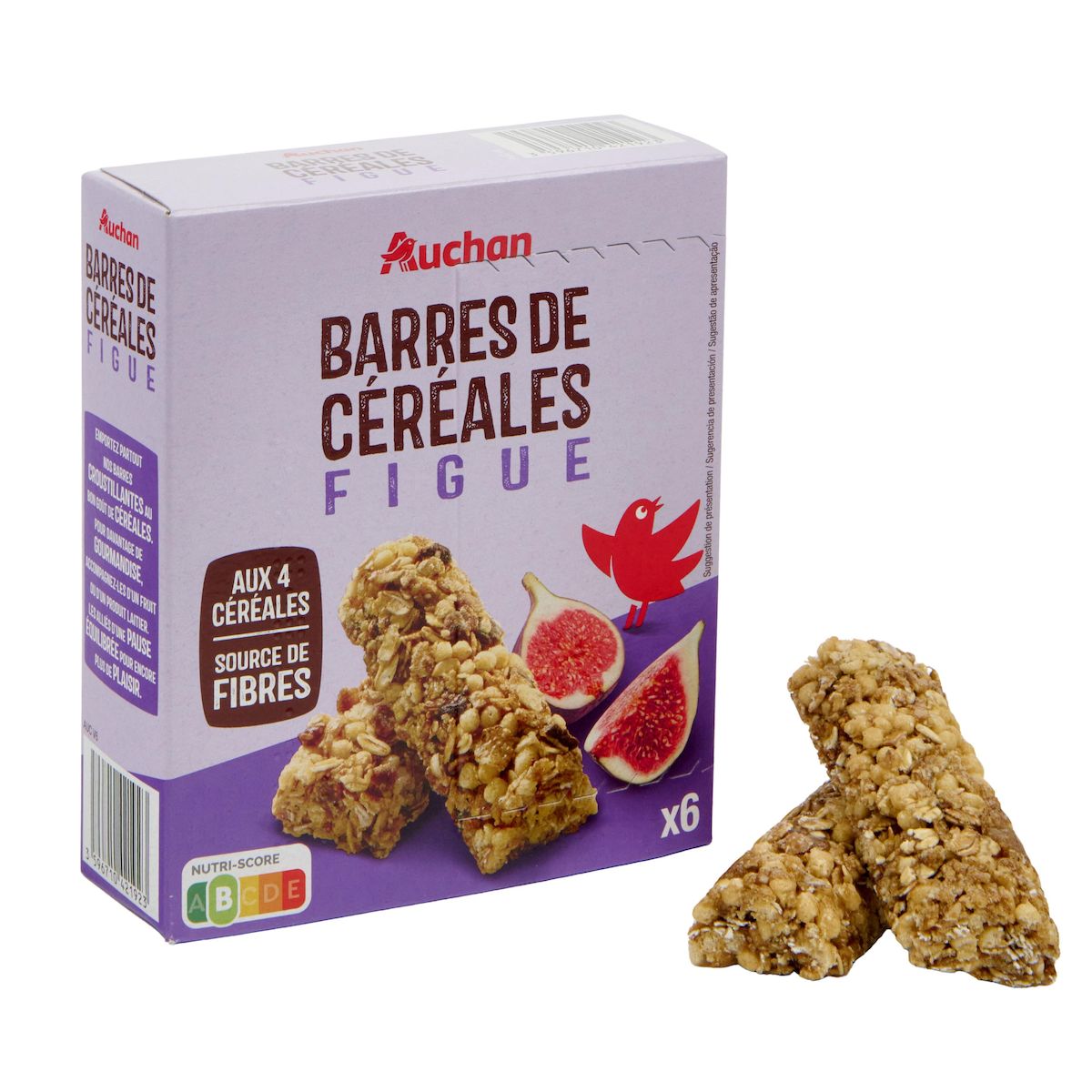 AUCHAN Crousty barres de céréales à la figue 6 barres 126g