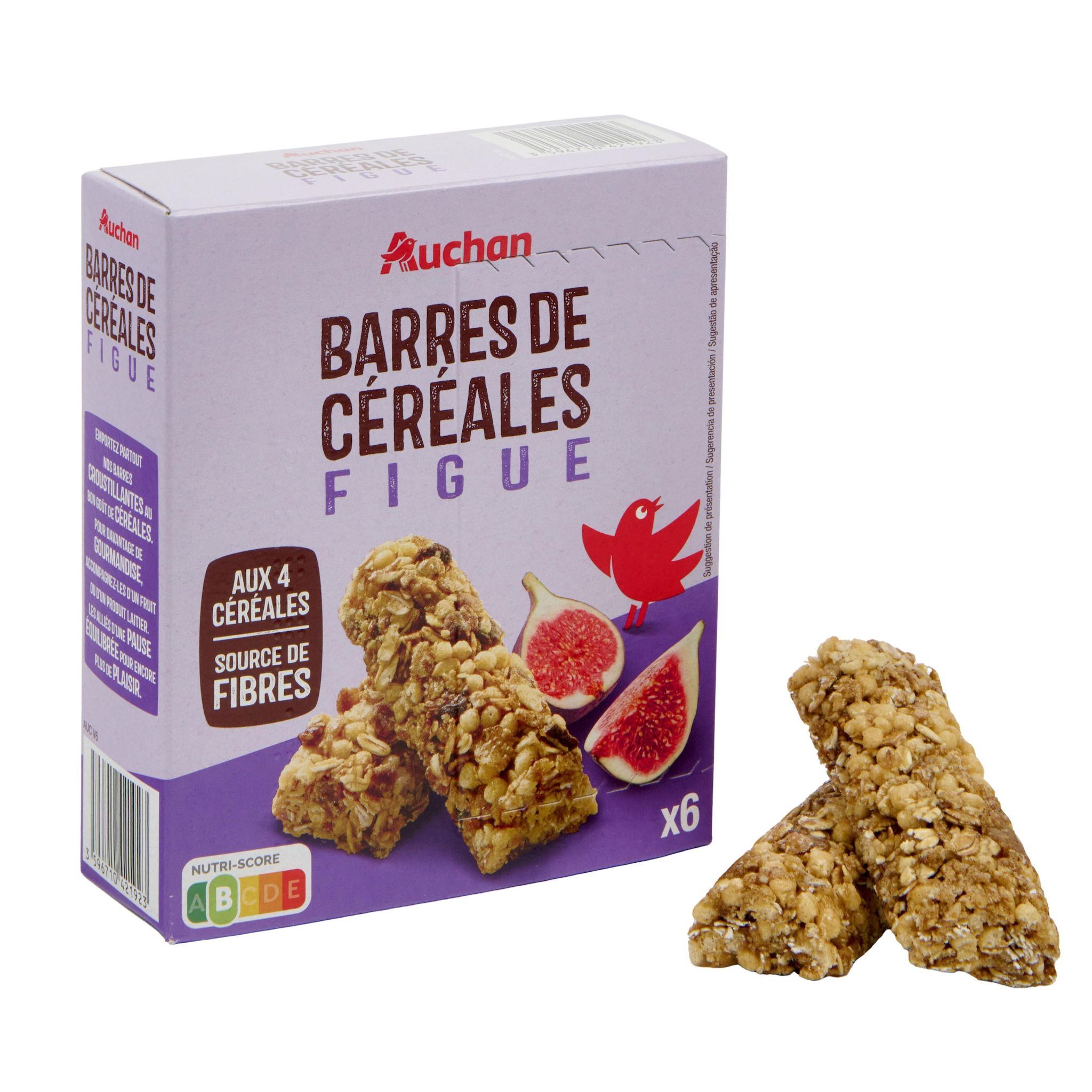 Voir la diapositive 3 : AUCHAN Crousty barres de céréales à la figue 6 barres 126g