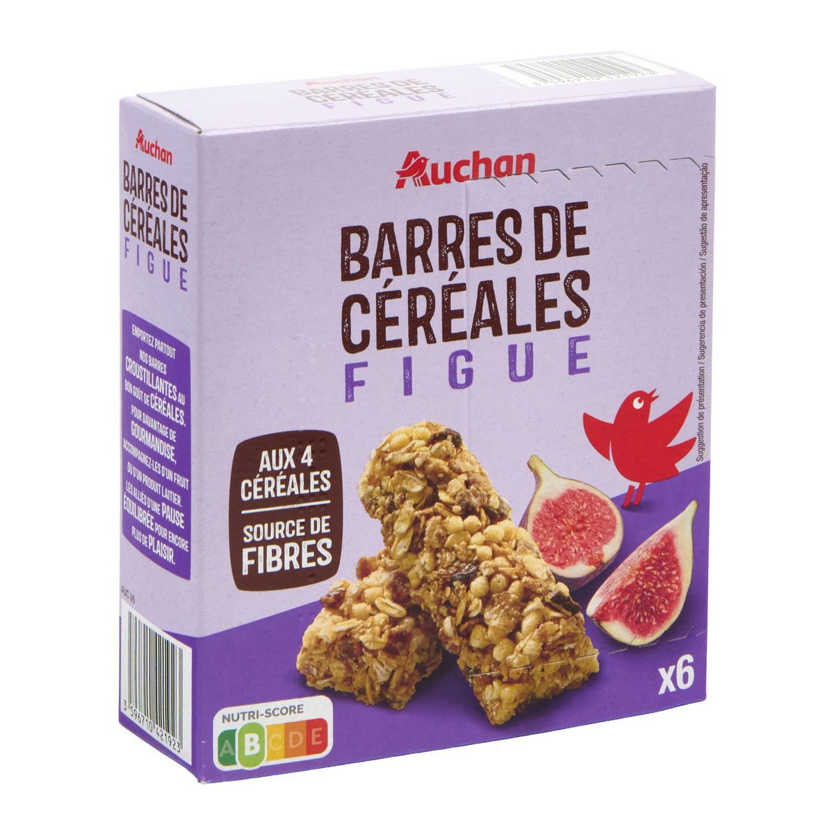 AUCHAN Crousty barres de céréales à la figue 6 barres 126g