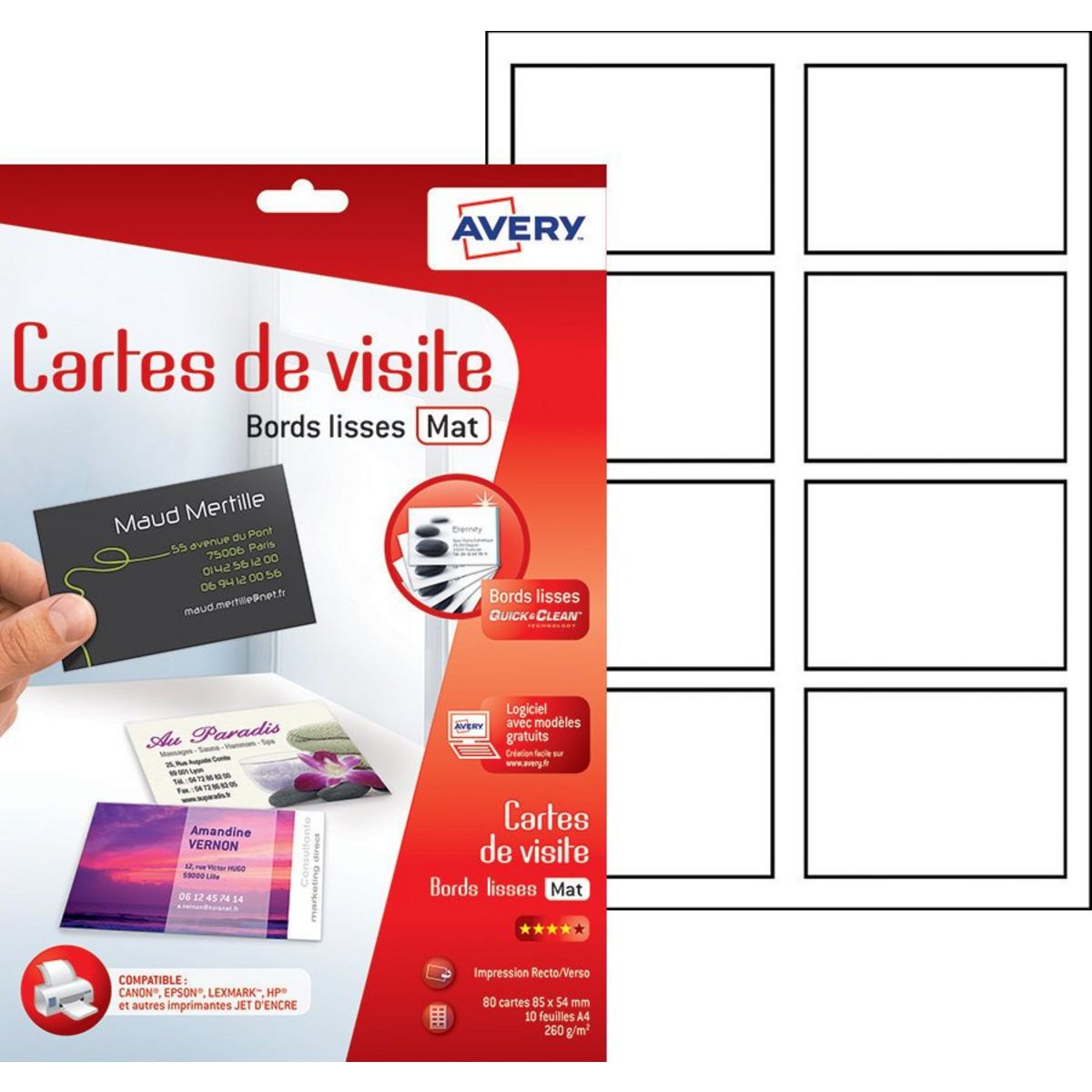 AVERY Cartes de visite mates à bords lisses C32015-5