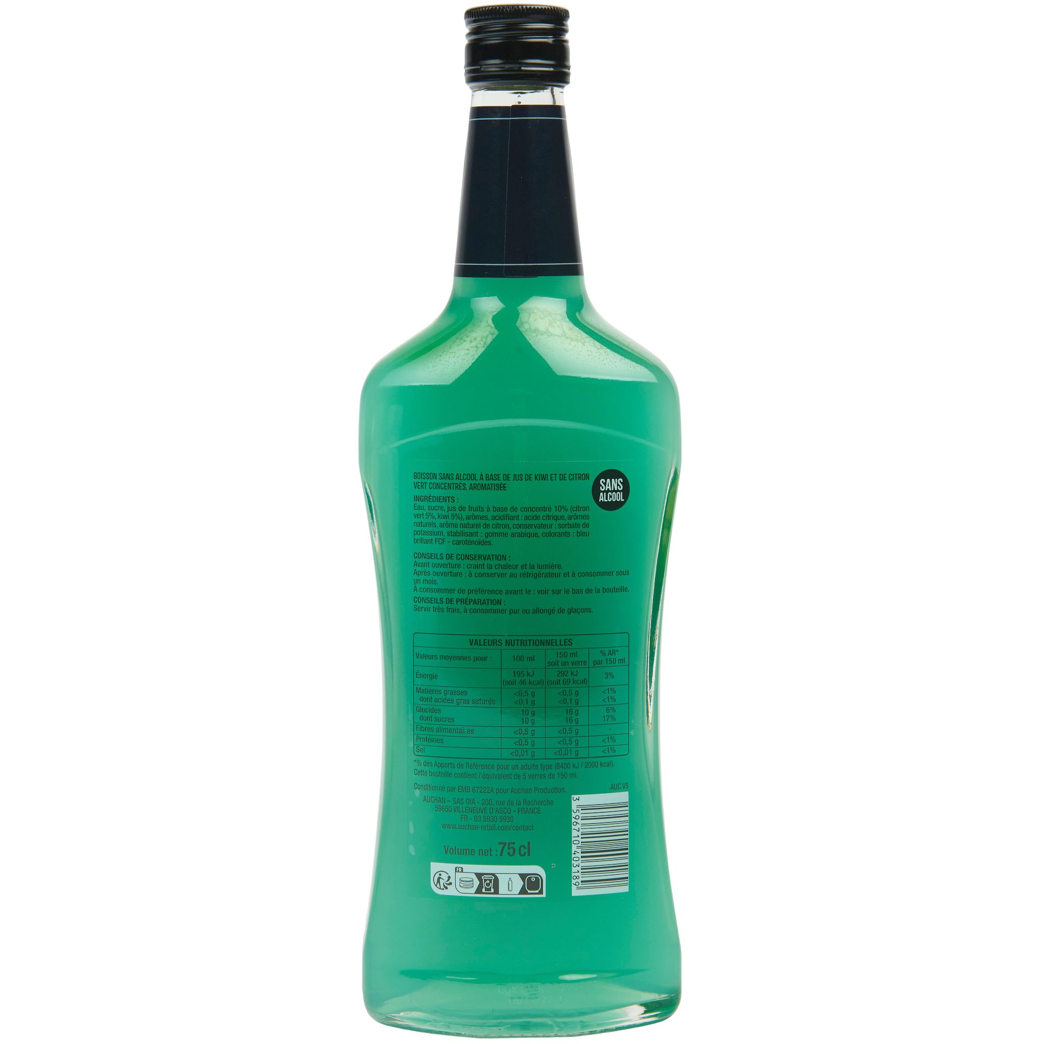 Voir la diapositive 3 : VIRGIN ELIXIR Cocktail citron vert kiwi sans alcool 75cl