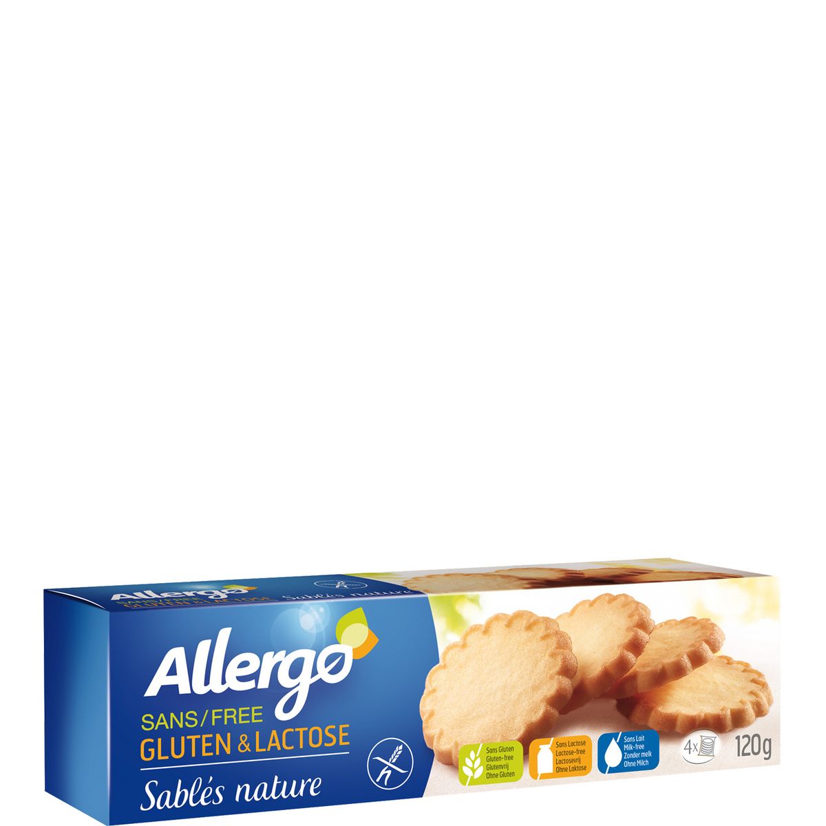 ALLERGO Biscuits sablés nature sans gluten et sans lactose 4x5 biscuits 120g