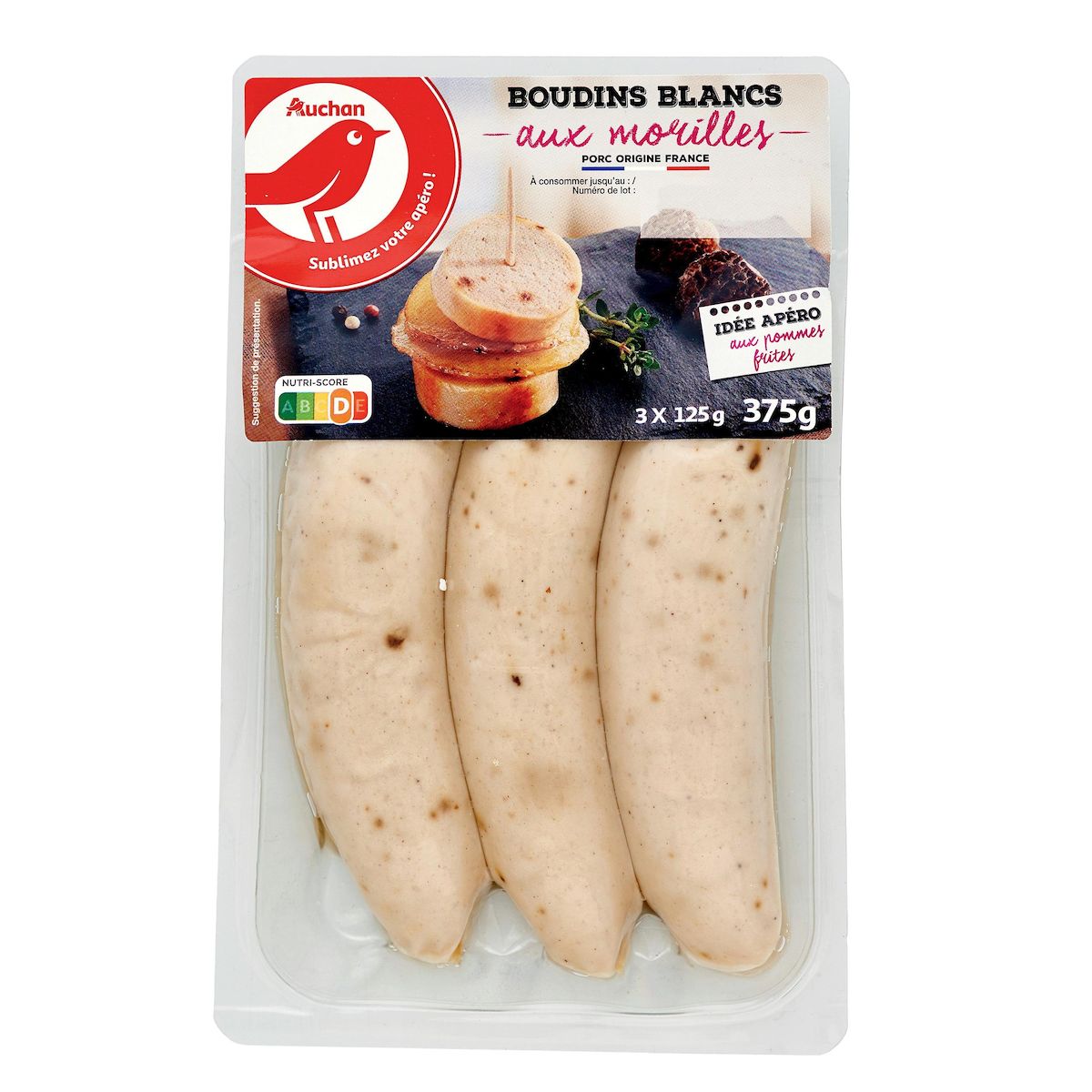 AUCHAN Boudin blanc aux morilles 3 pièces 375g