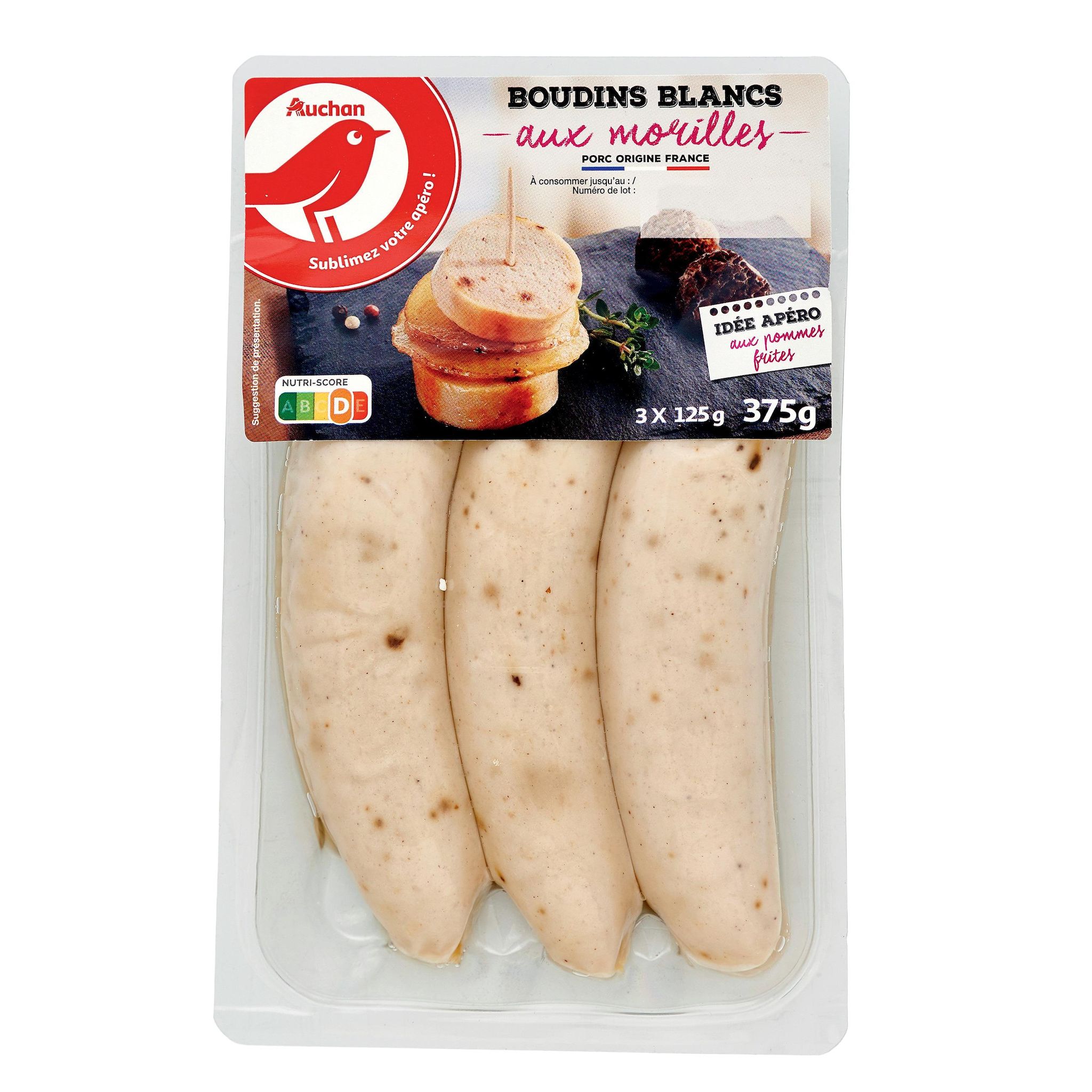 Voir la diapositive 2 : AUCHAN Boudin blanc aux morilles 3 pièces 375g