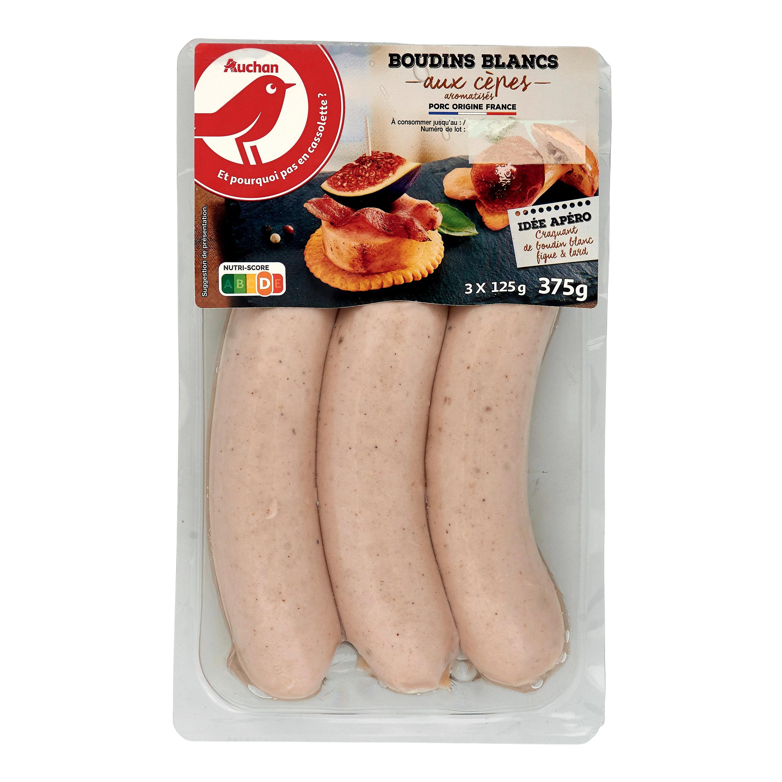 Voir la diapositive 2 : AUCHAN Boudin blanc aux cèpes 3 pièces 375g